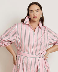 Claire Stretch Poplin Shirtdress - Pink Horizon Stripe