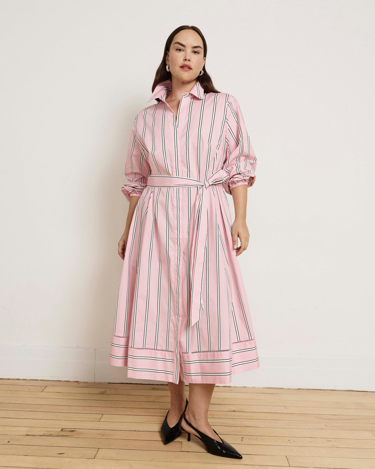 Claire Stretch Poplin Shirtdress - Pink Horizon Stripe