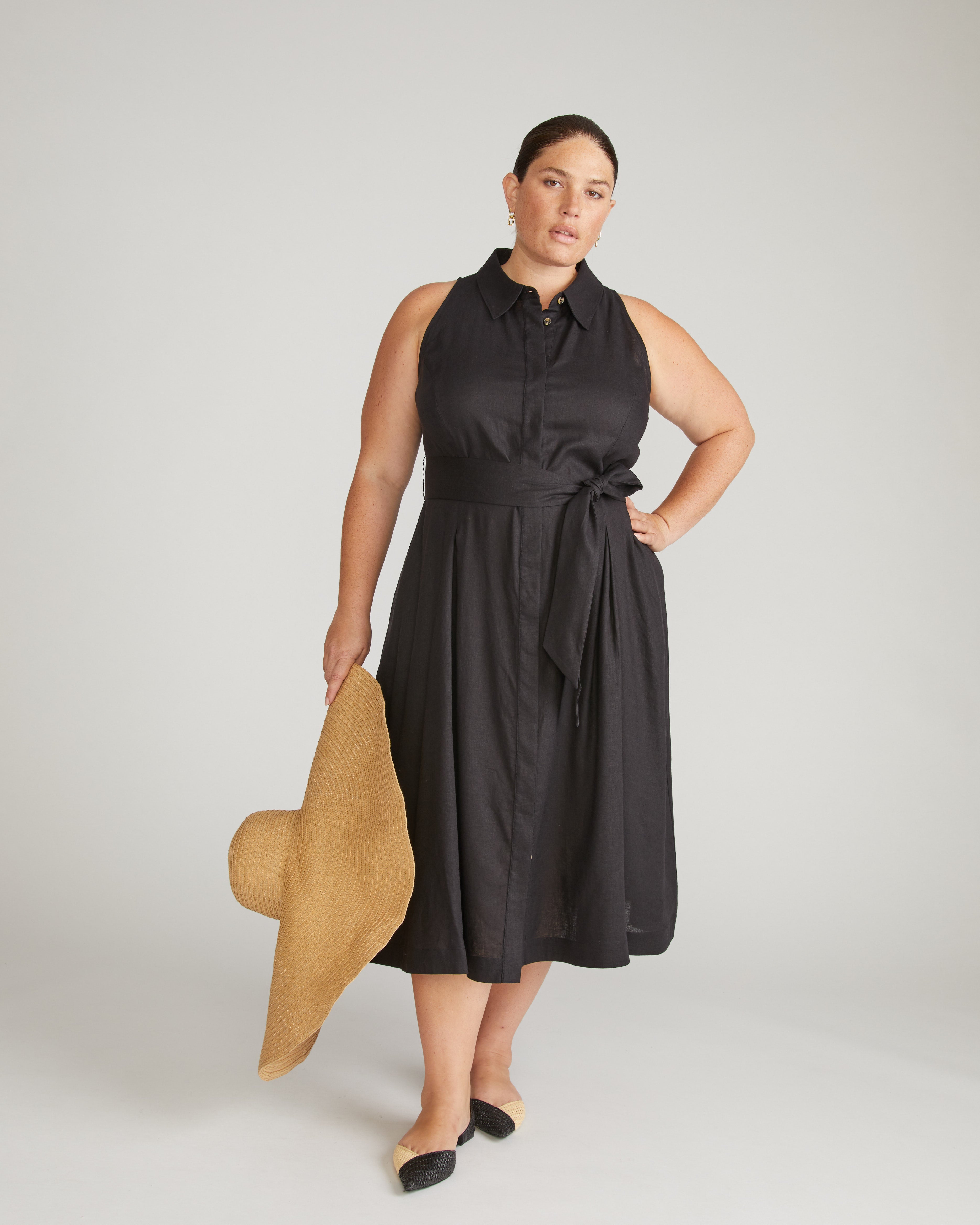 Adelaide Linen Blend Shirtdress - Black