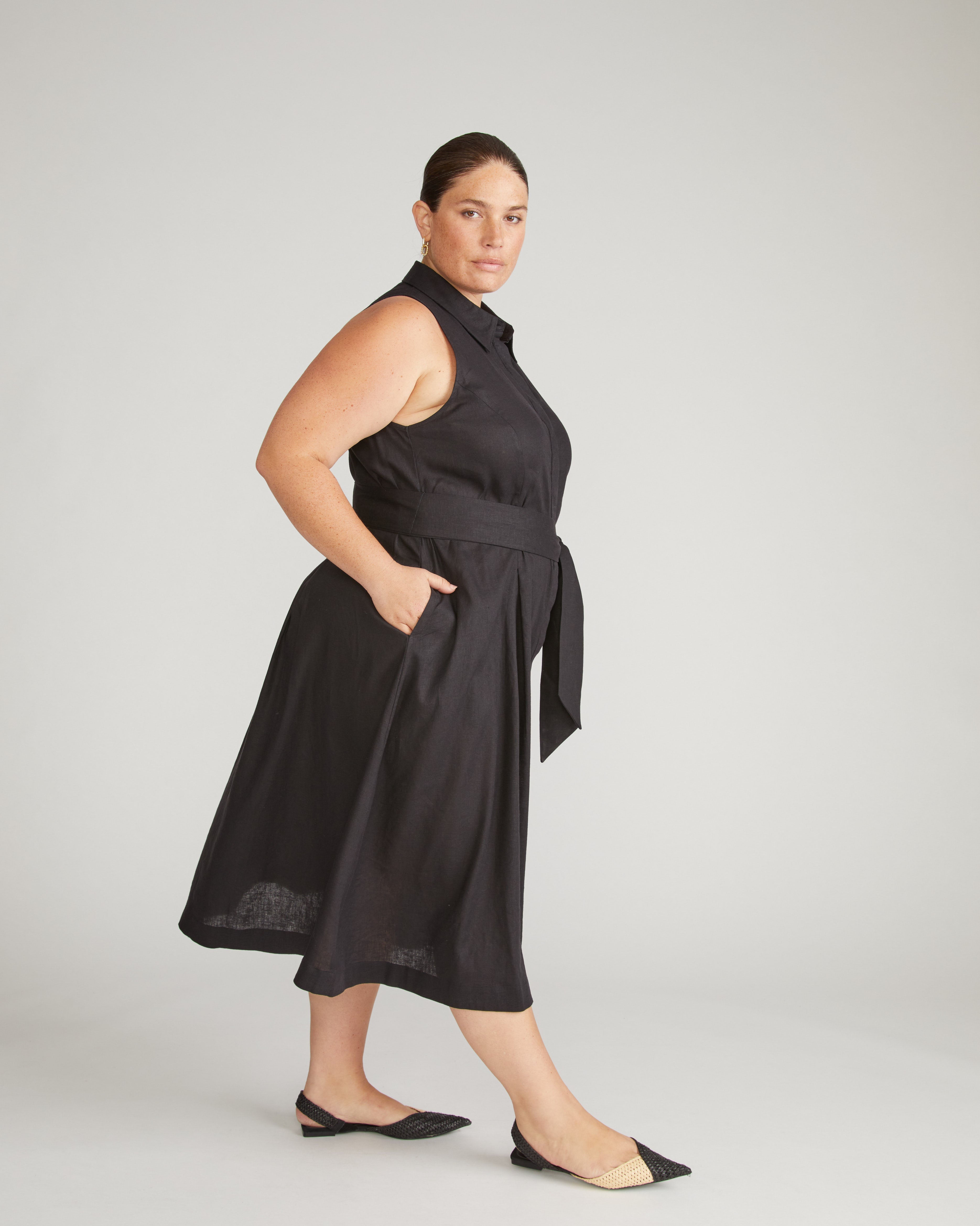 Adelaide Linen Blend Shirtdress - Black