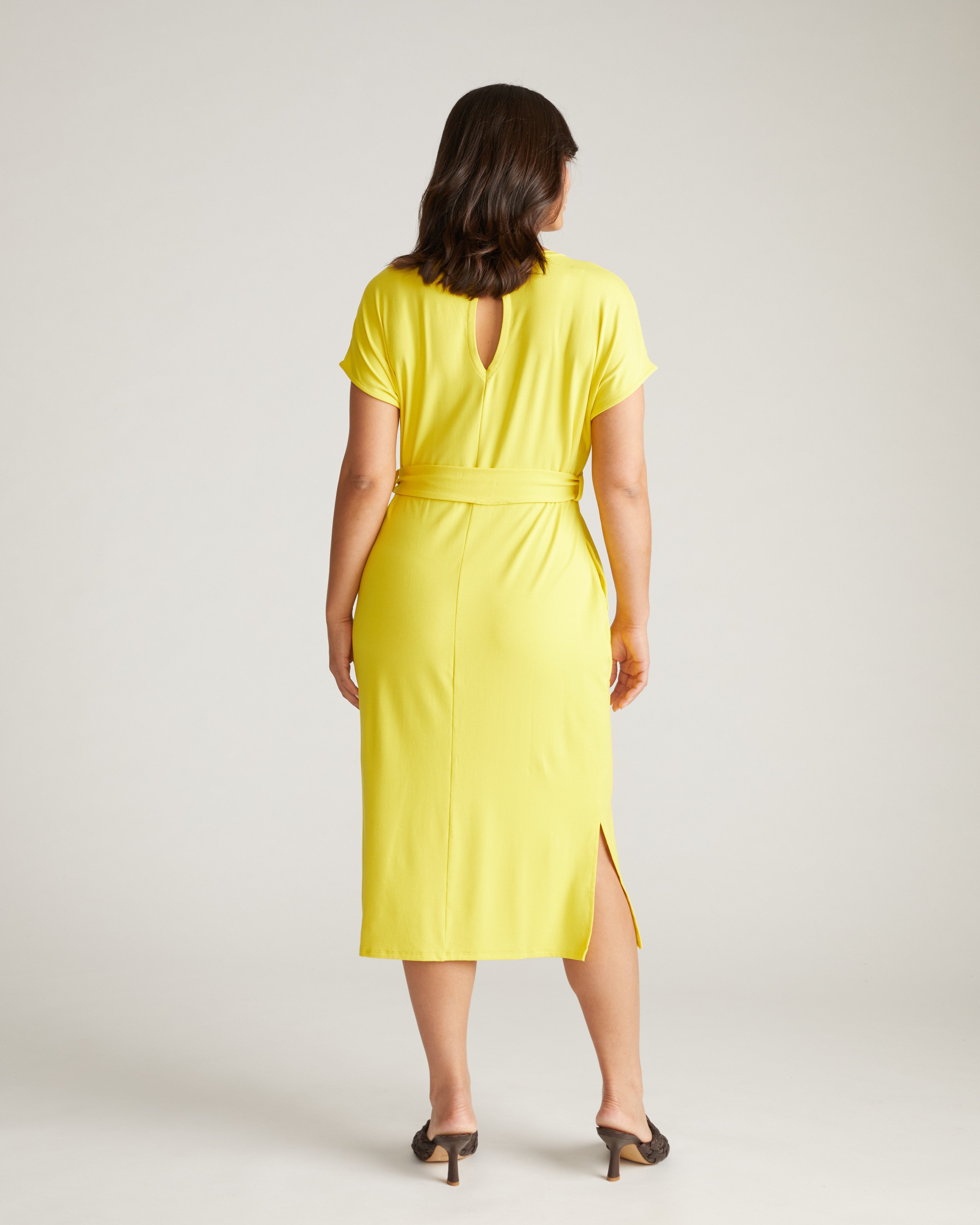 Belted Divine Jersey Dress - Yellow