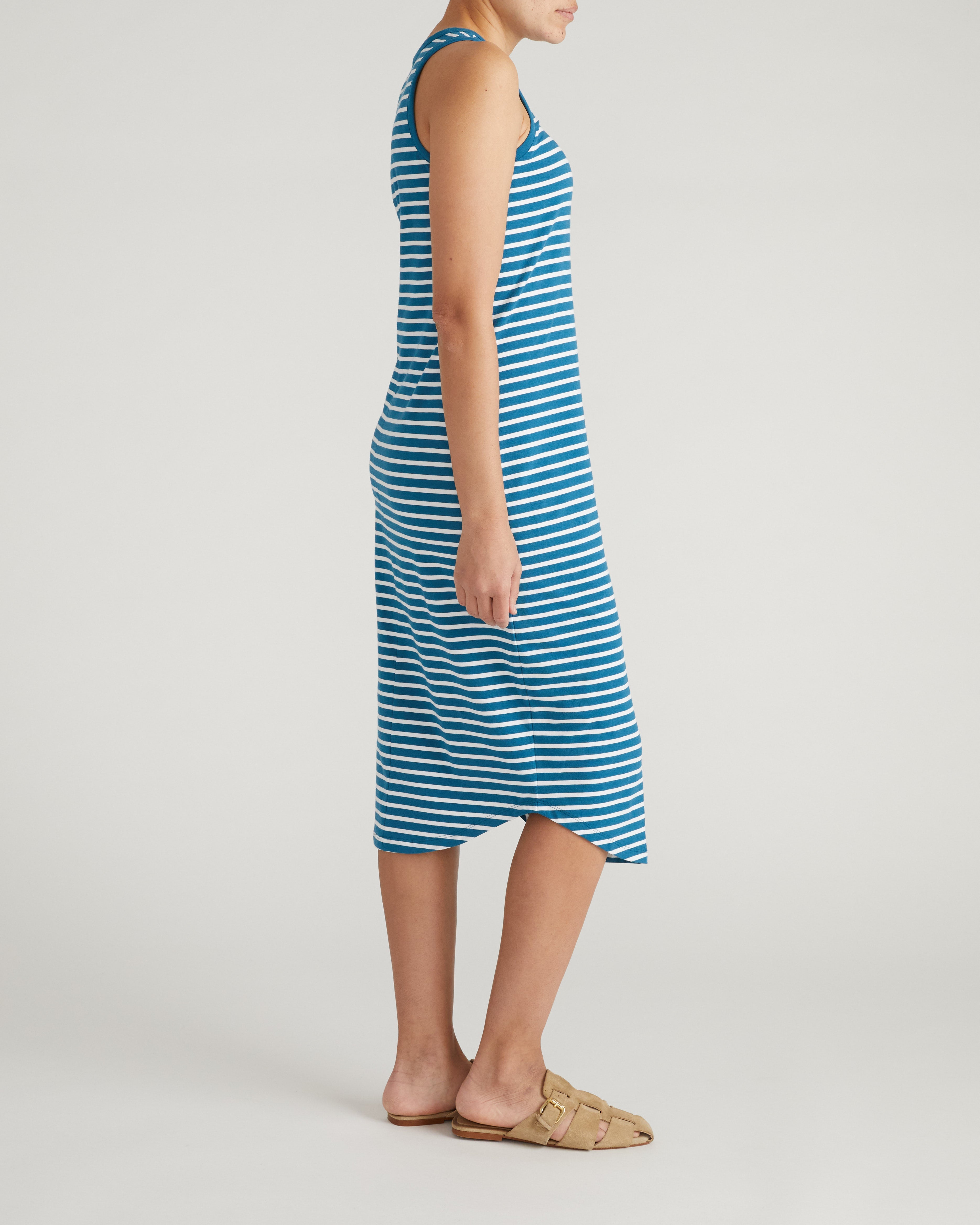 Cai High Neck Tank Dress - Ink Blue/White Stripe