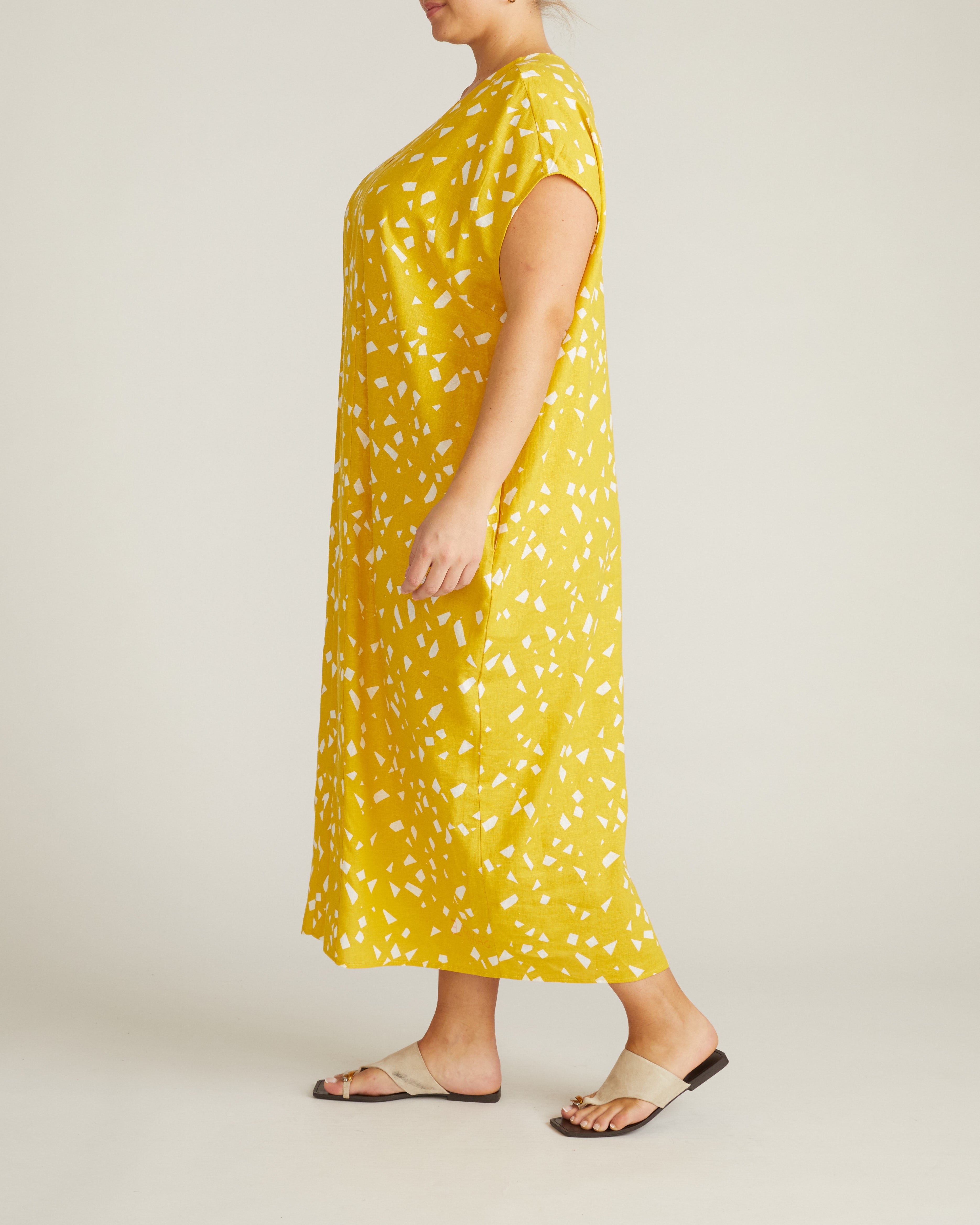 Cabana Linen Blend Kaftan - Yellow Confetti Print