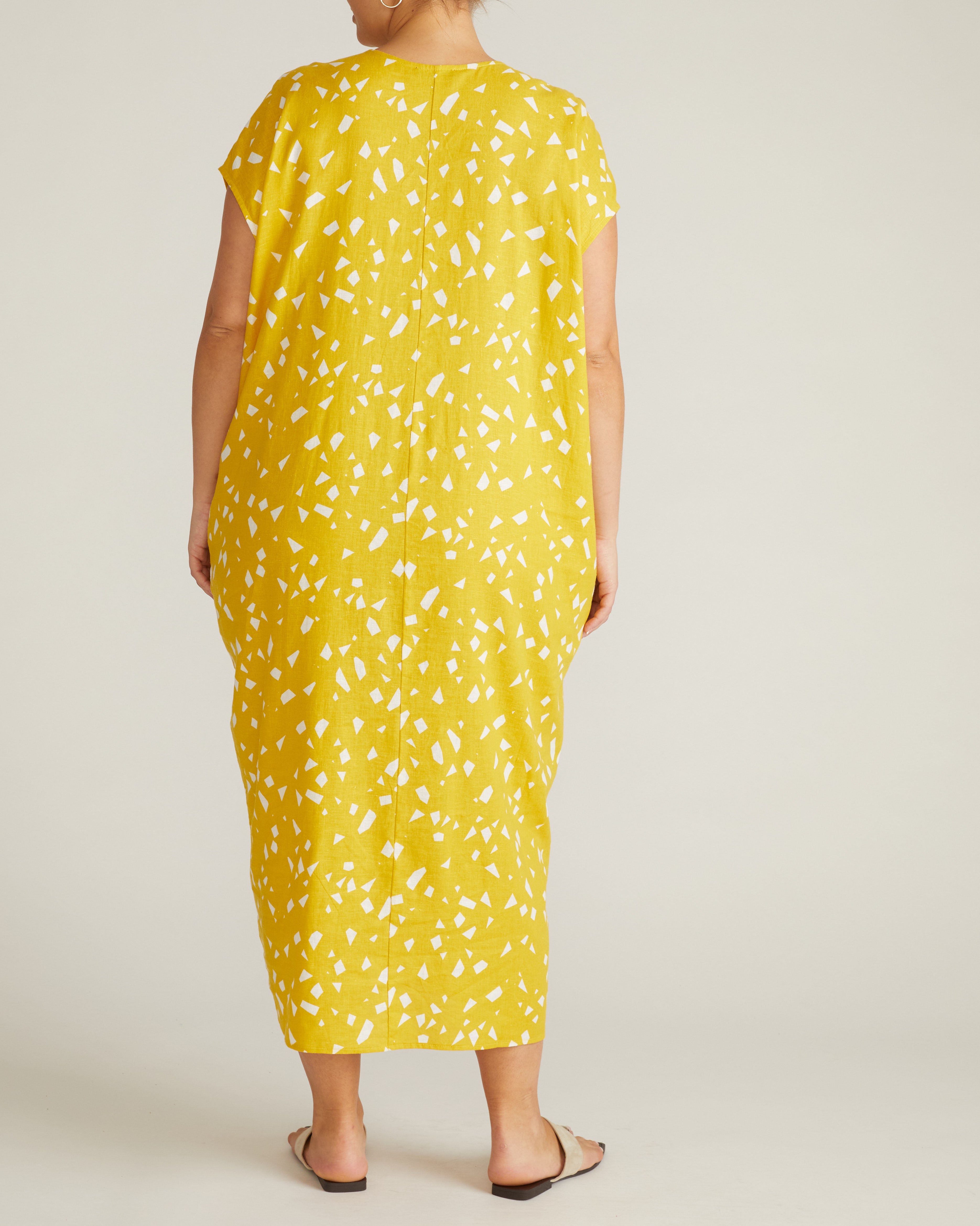 Cabana Linen Blend Kaftan - Yellow Confetti Print
