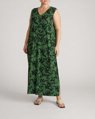 Claremont Liquid Jersey Sheath Dress - Green Sgraffito Print