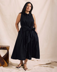 Adelaide Linen Blend Shirtdress - Black