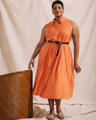 Adelaide Linen Blend Shirtdress - Italian Orange