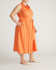 Adelaide Linen Blend Shirtdress - Italian Orange
