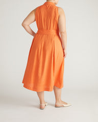 Adelaide Linen Blend Shirtdress - Italian Orange