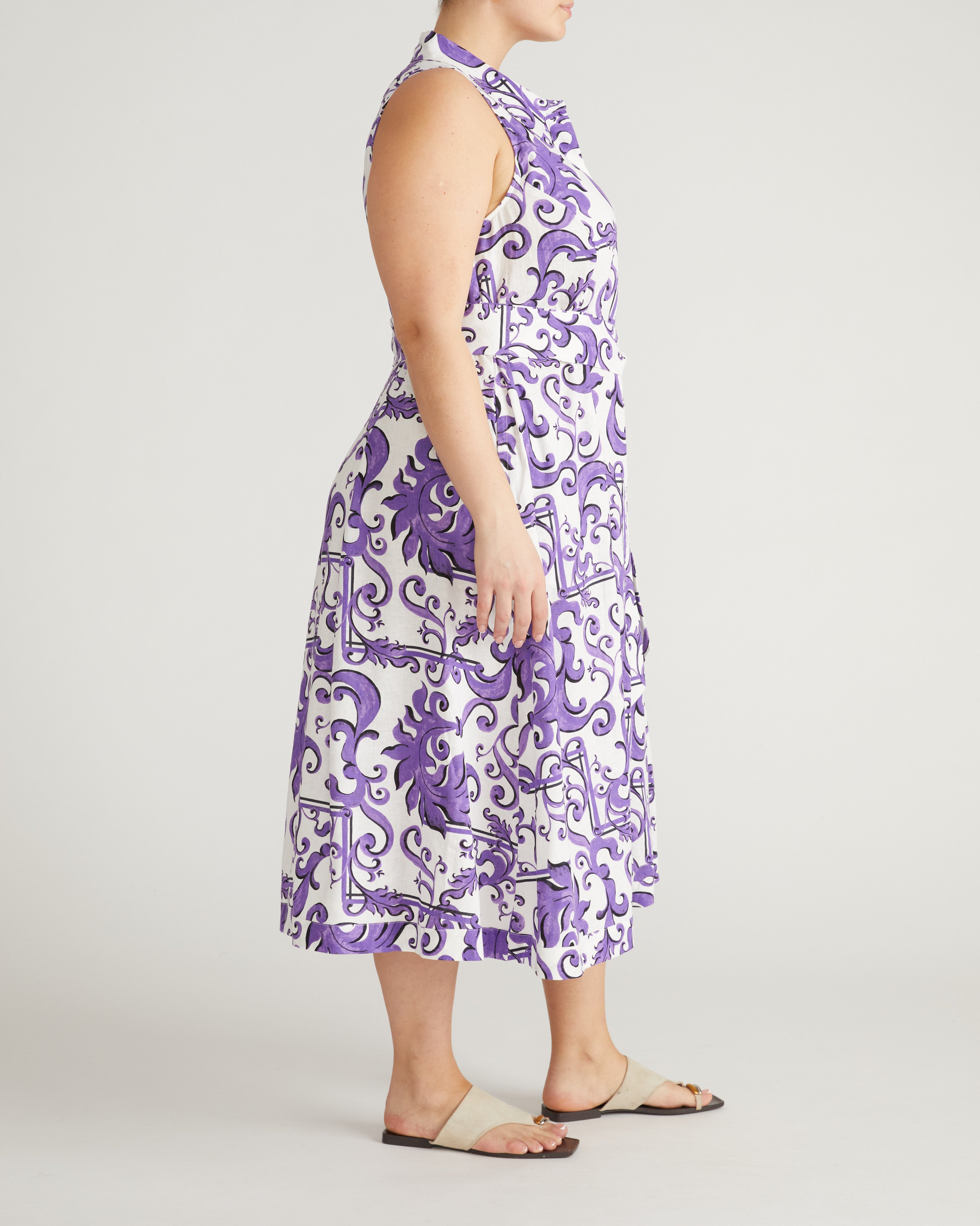 Adelaide Linen Blend Shirtdress - Purple Majolica Print