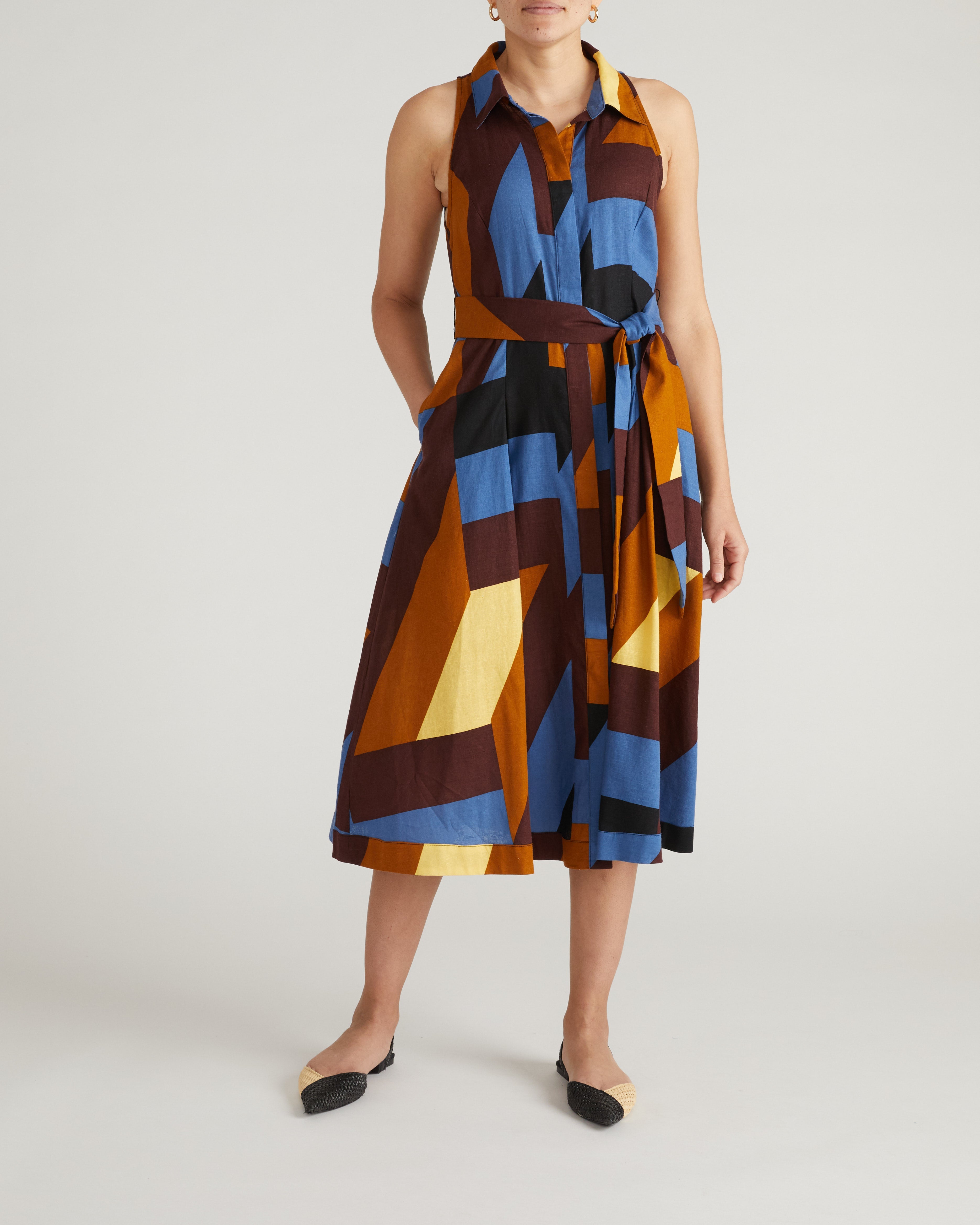 Adelaide Linen Blend Shirtdress - Beach Ombra Print