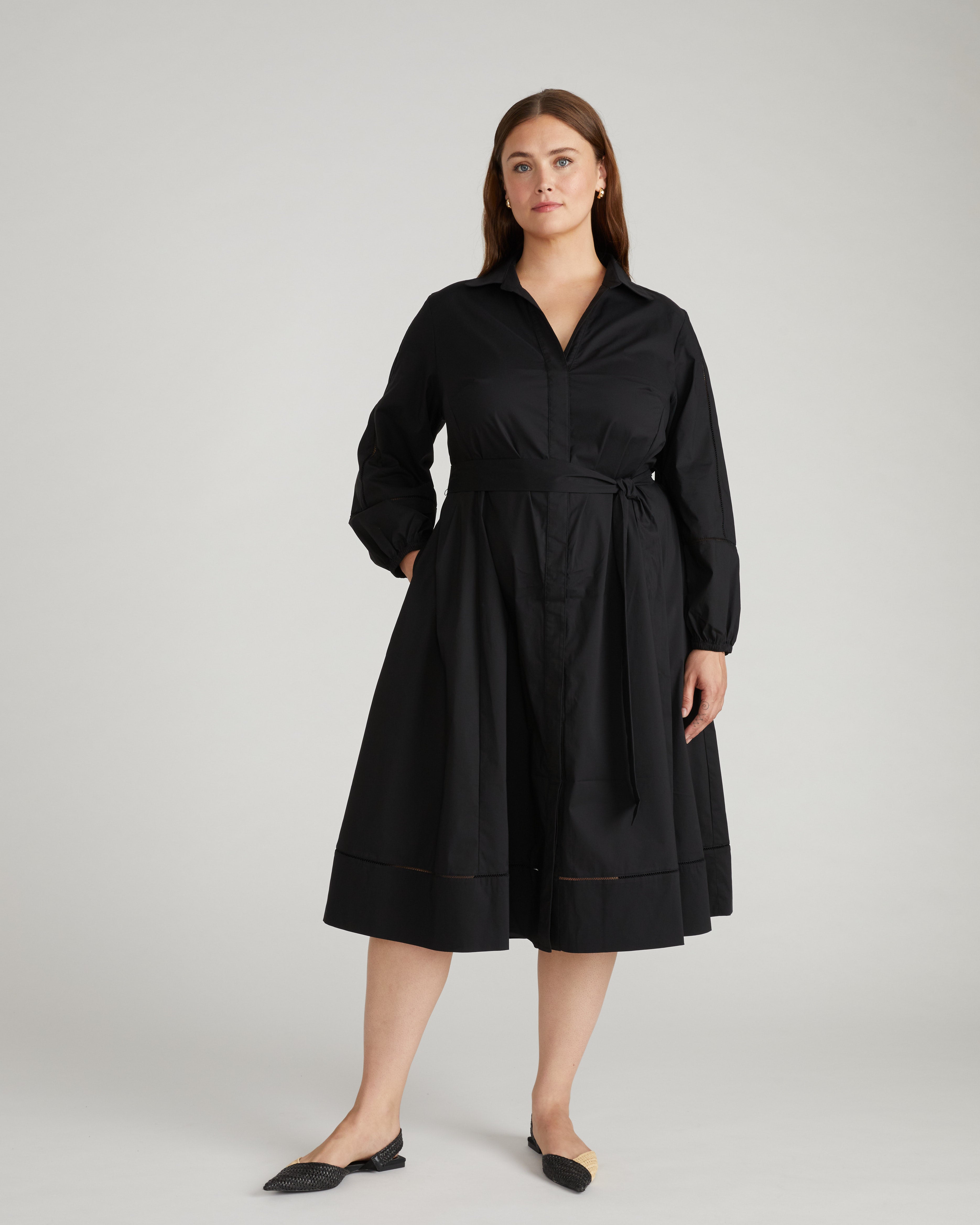 Claire Stretch Poplin Shirtdress - Black