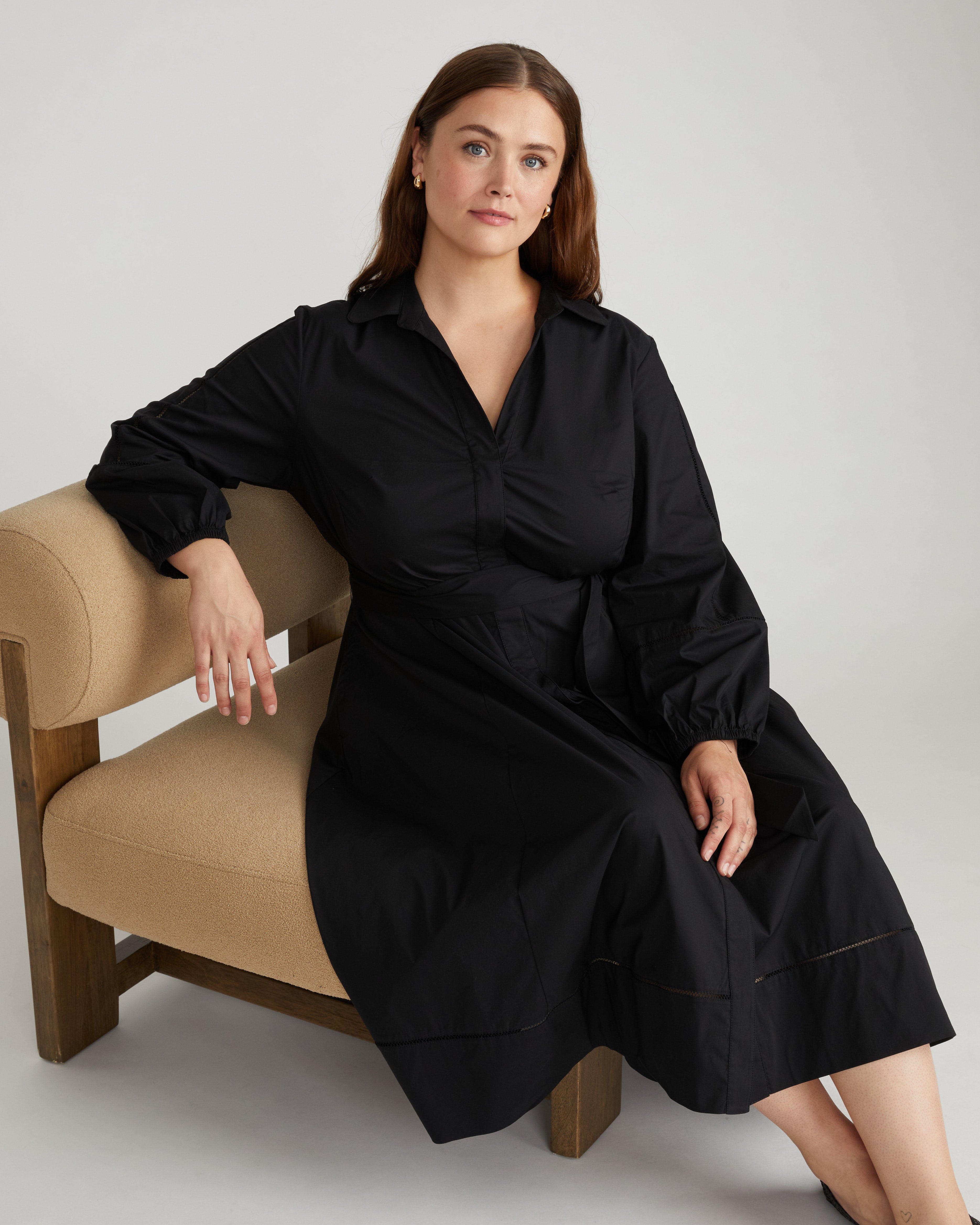 Claire Stretch Poplin Shirtdress - Black