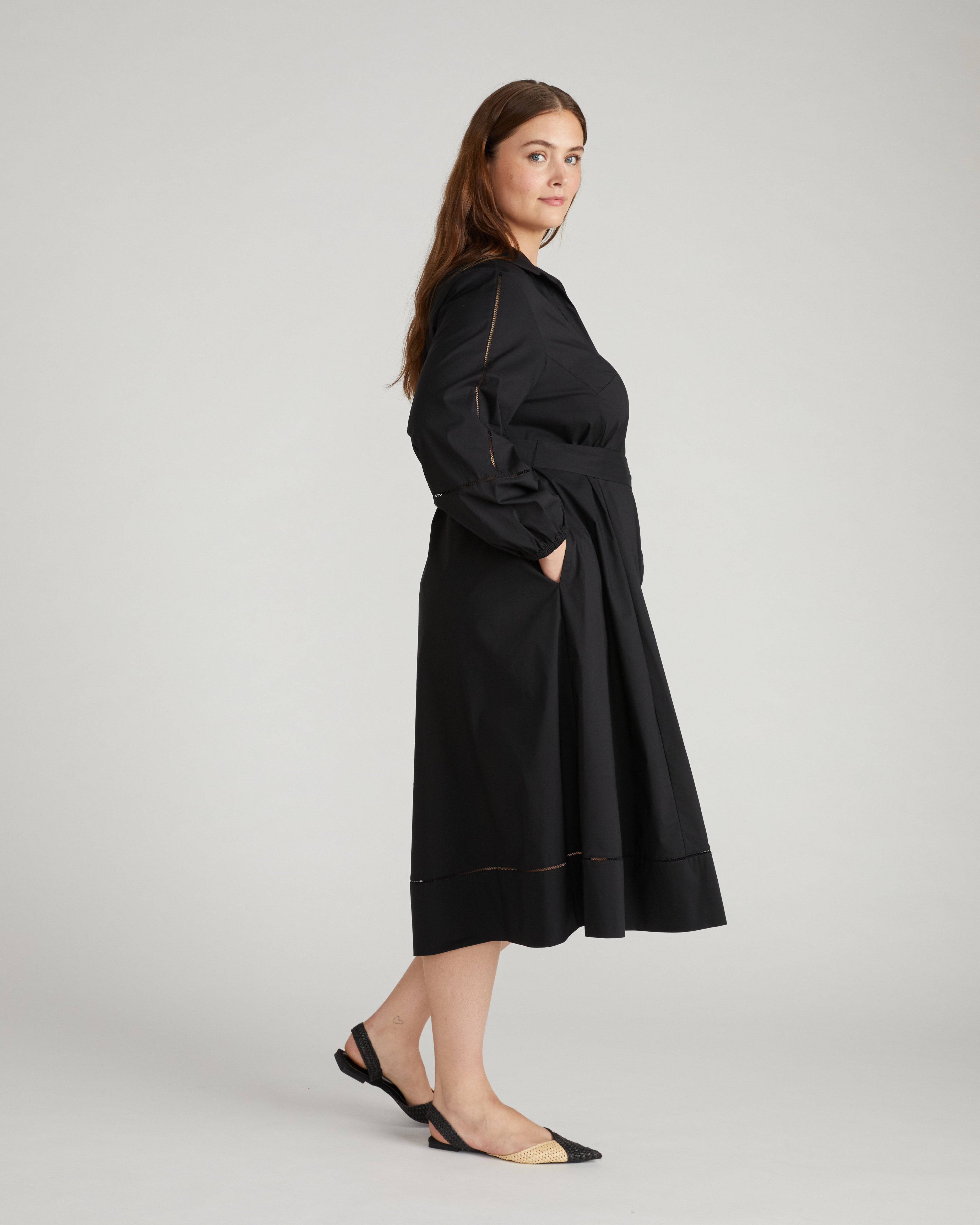 Claire Stretch Poplin Shirtdress - Black