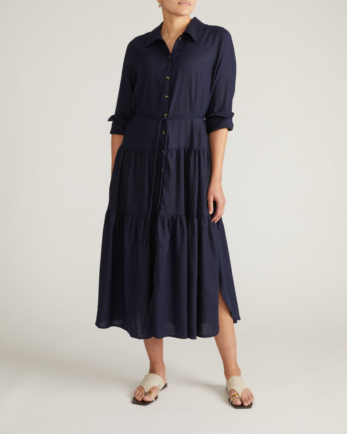 Alix Linen Blend Shirtdress - Navy