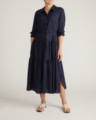 Alix Linen Blend Shirtdress - Navy