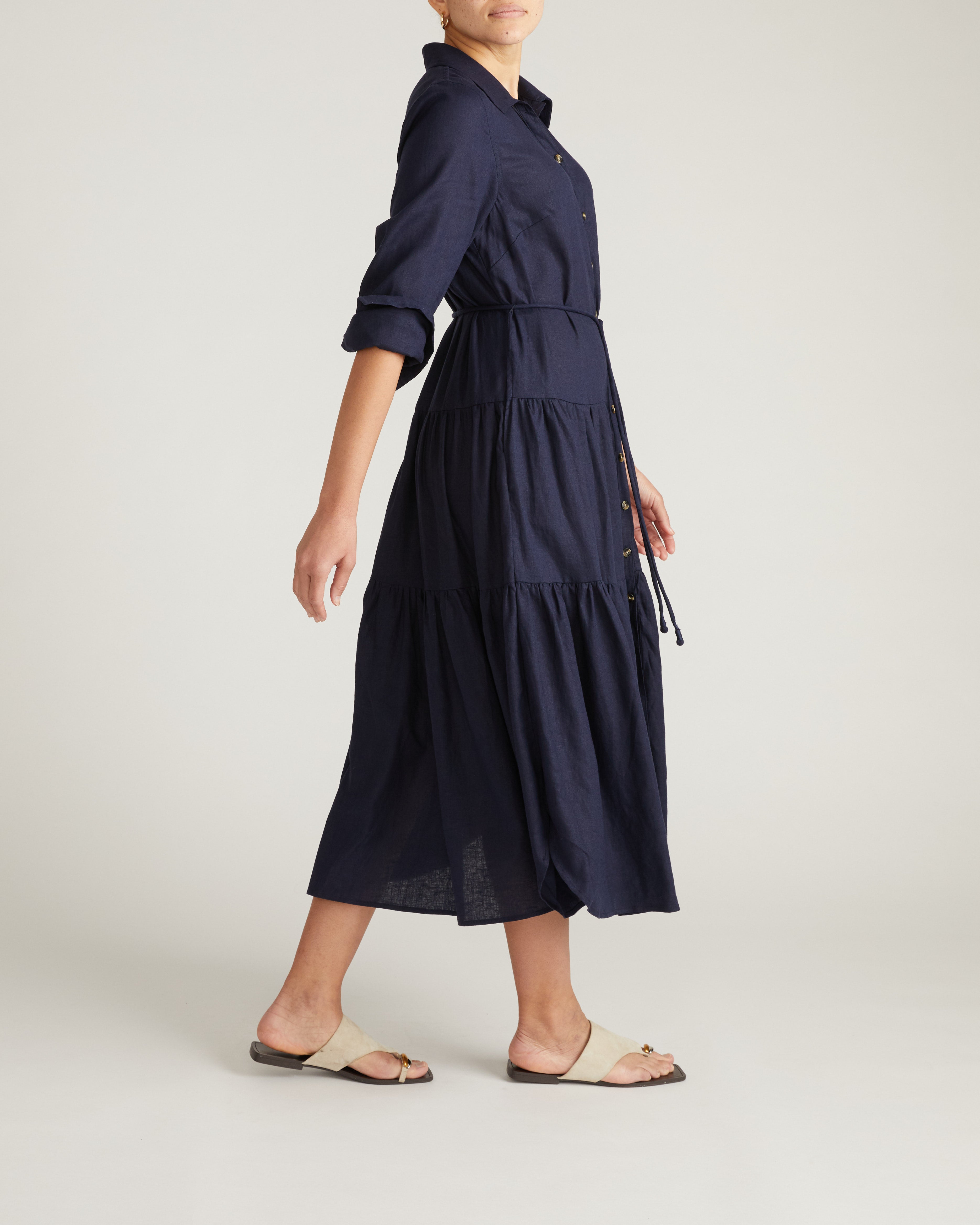 Alix Linen Blend Shirtdress - Navy
