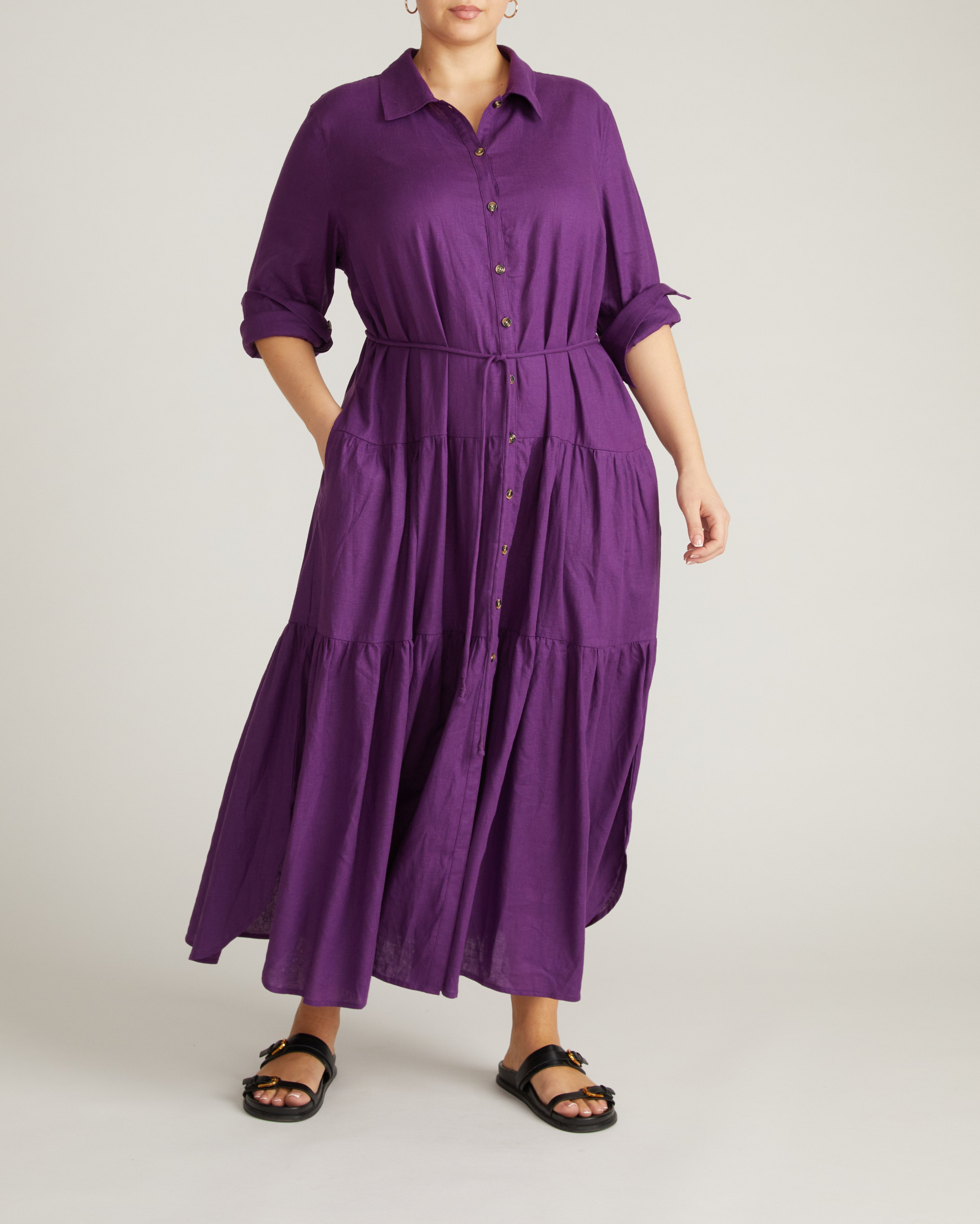 Alix Linen Blend Shirtdress - Dreamy Purple