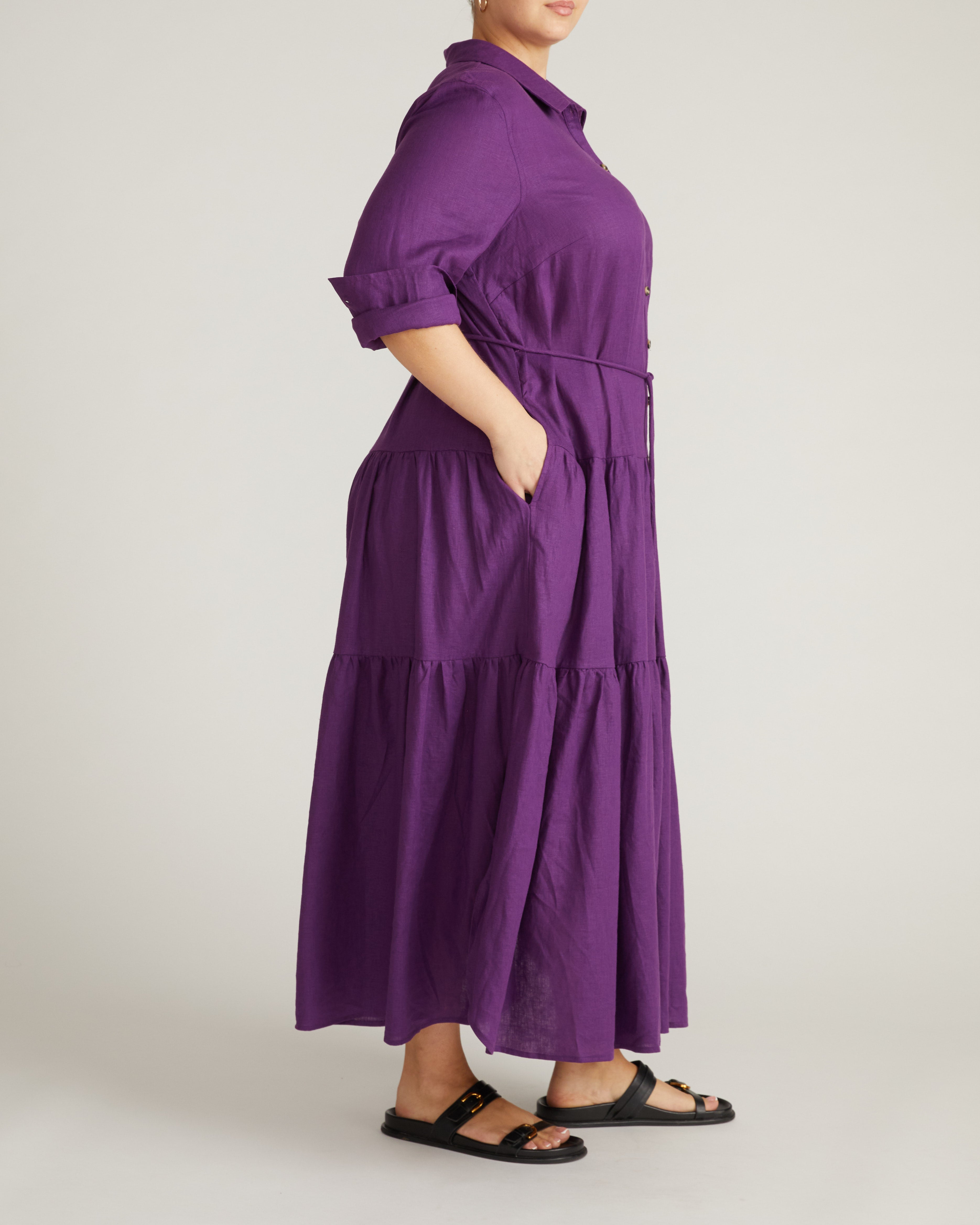 Alix Linen Blend Shirtdress - Dreamy Purple