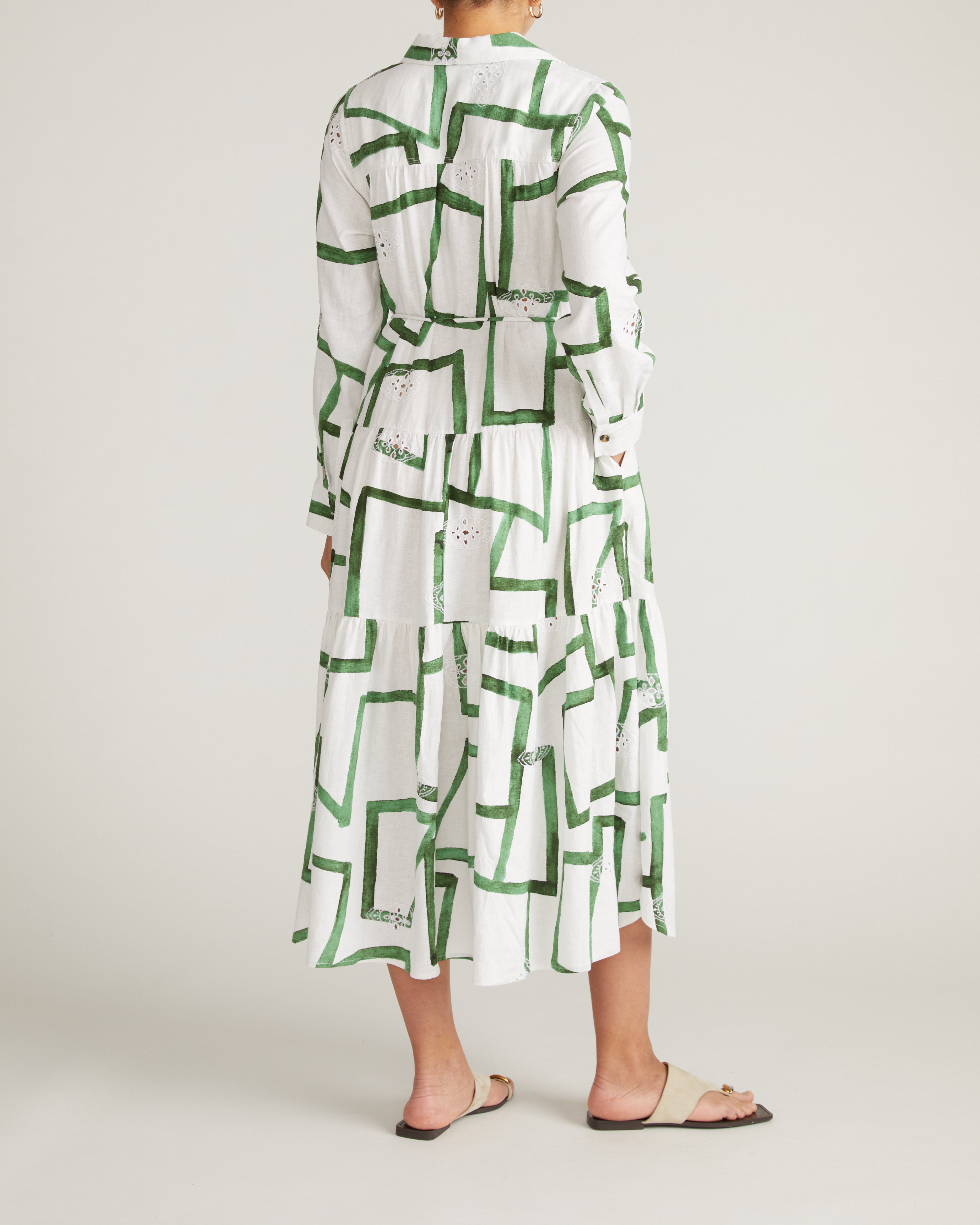 Alix Linen Blend Shirtdress - Green Paint Print