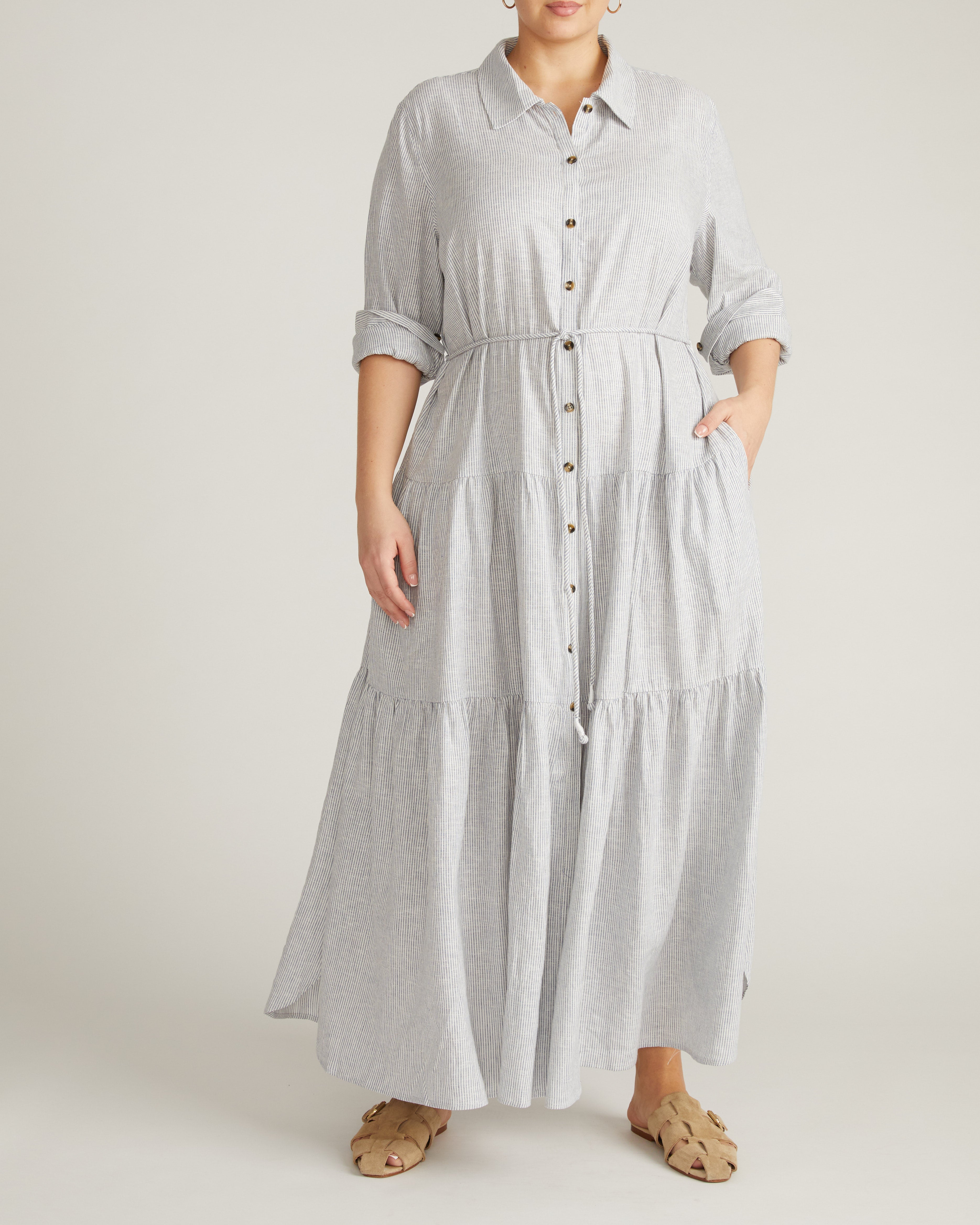 Alix Linen Blend Shirtdress - Beach Stripe