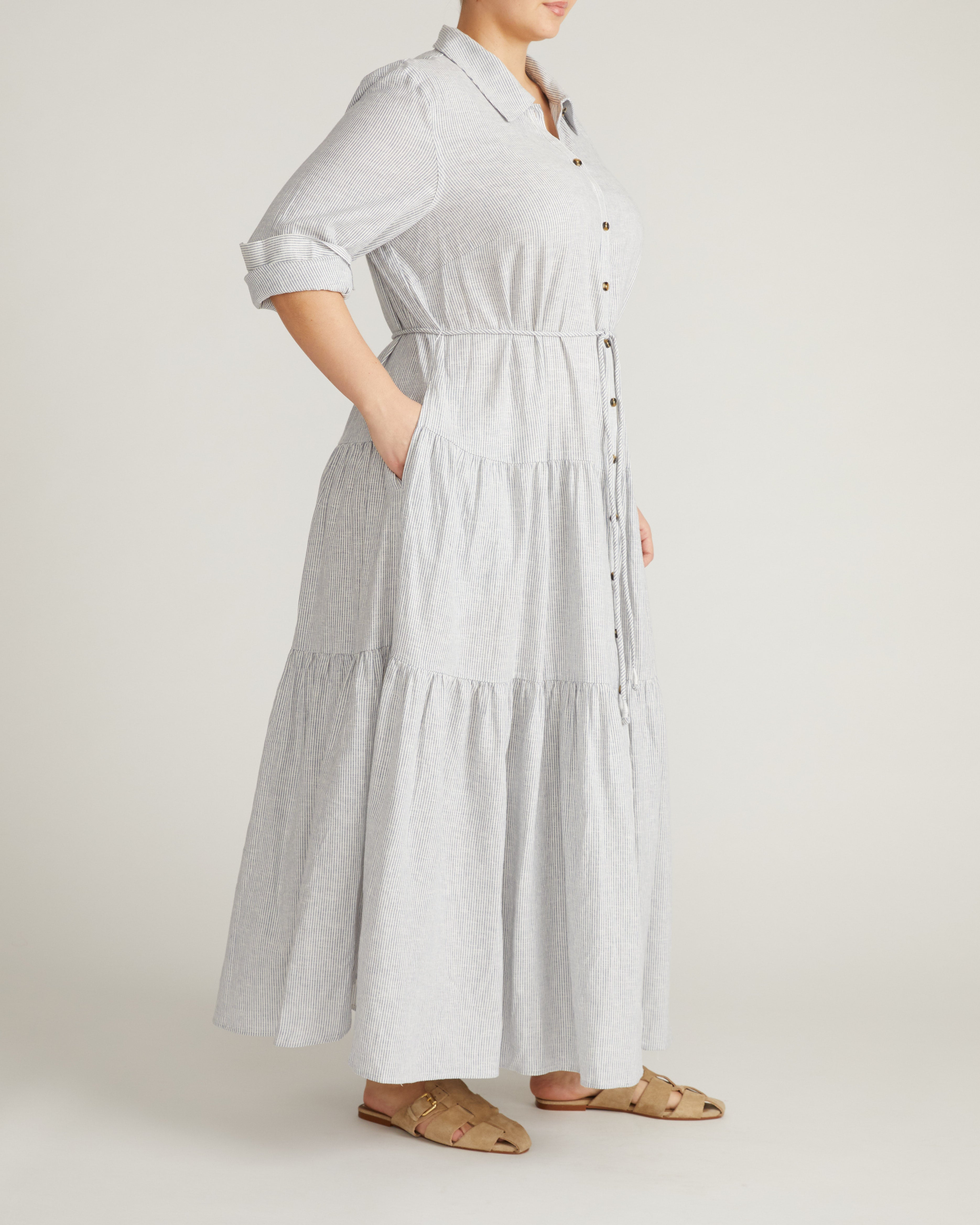 Alix Linen Blend Shirtdress - Beach Stripe