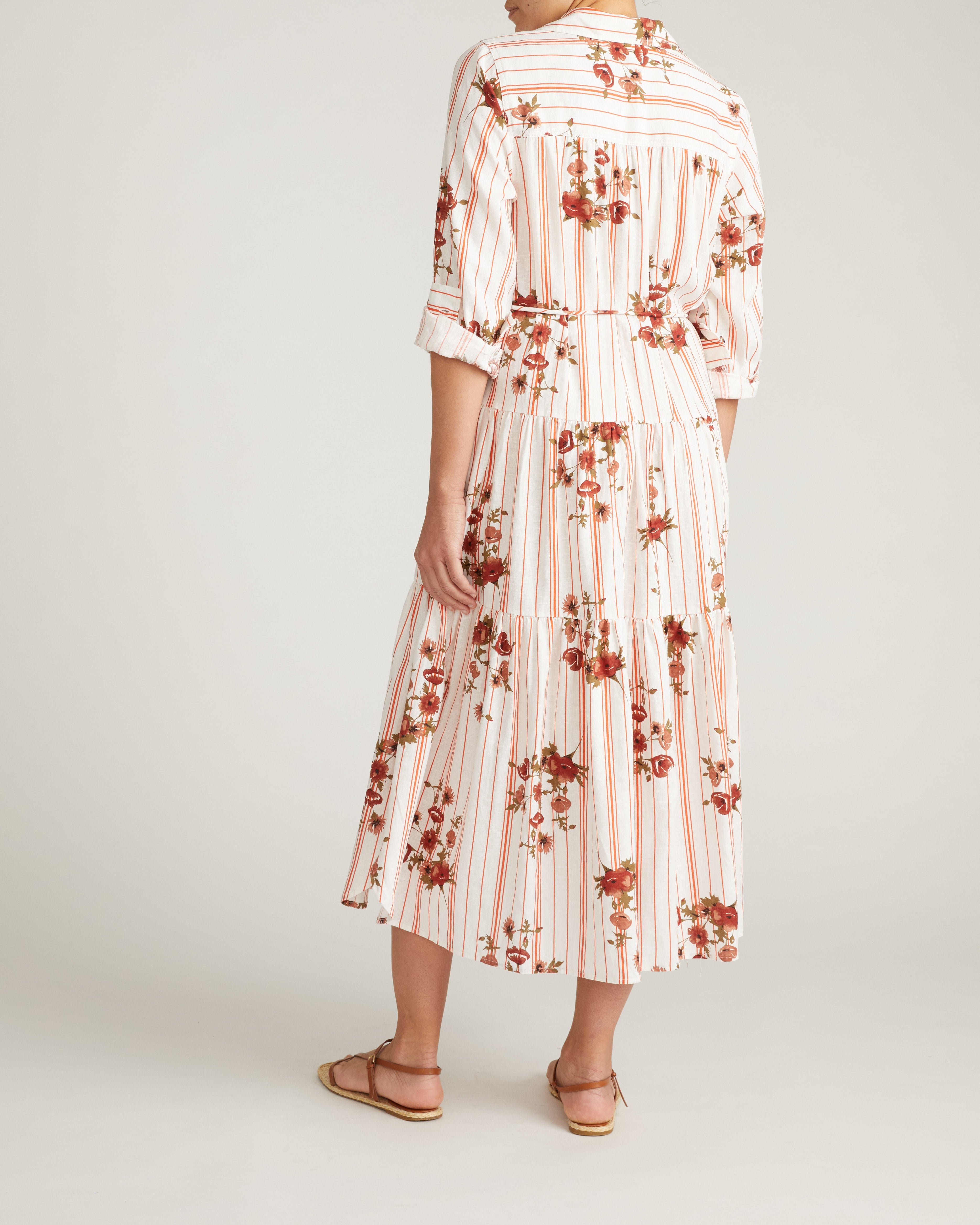 Alix Linen Blend Shirtdress - Wild Flower Bouquet Print on Stripes