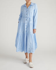 Alix Embroidered Linen Blend Shirtdress - Cielo Blue