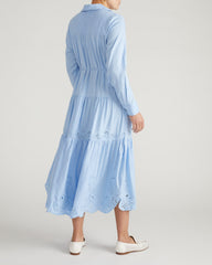 Alix Embroidered Linen Blend Shirtdress - Cielo Blue