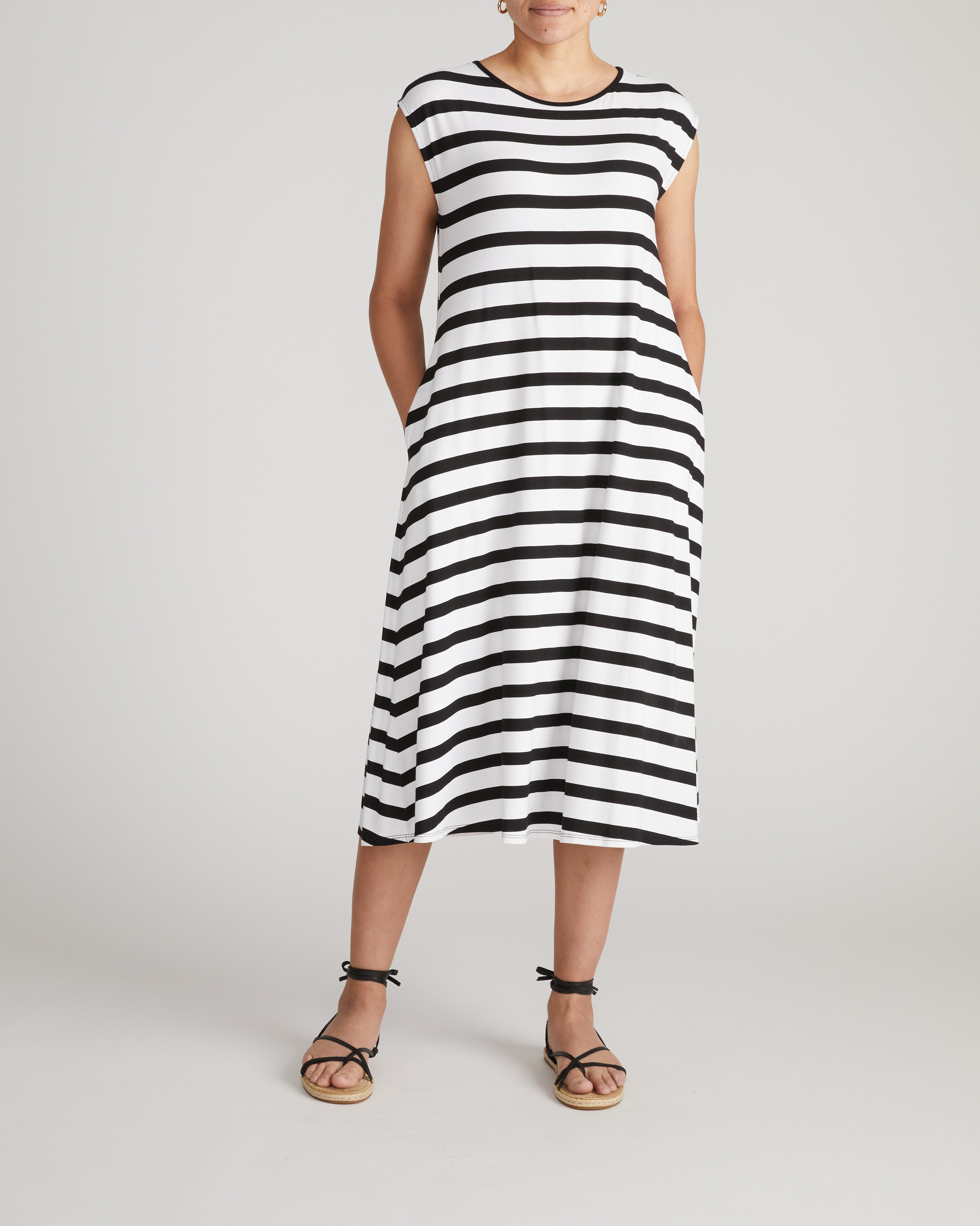 Capri Divine Jersey Flared Dress - Black/White Stripe