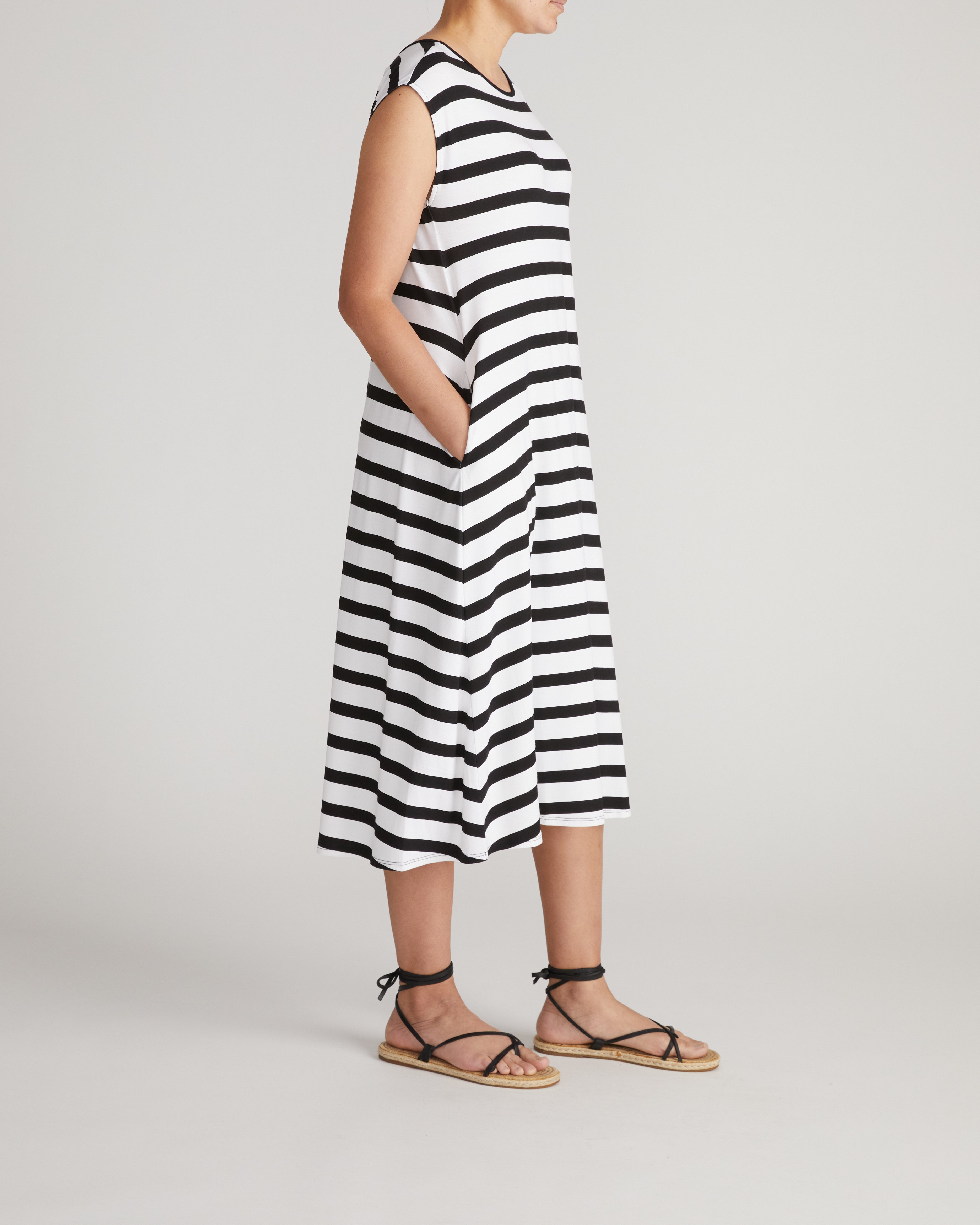 Capri Divine Jersey Flared Dress - Black/White Stripe