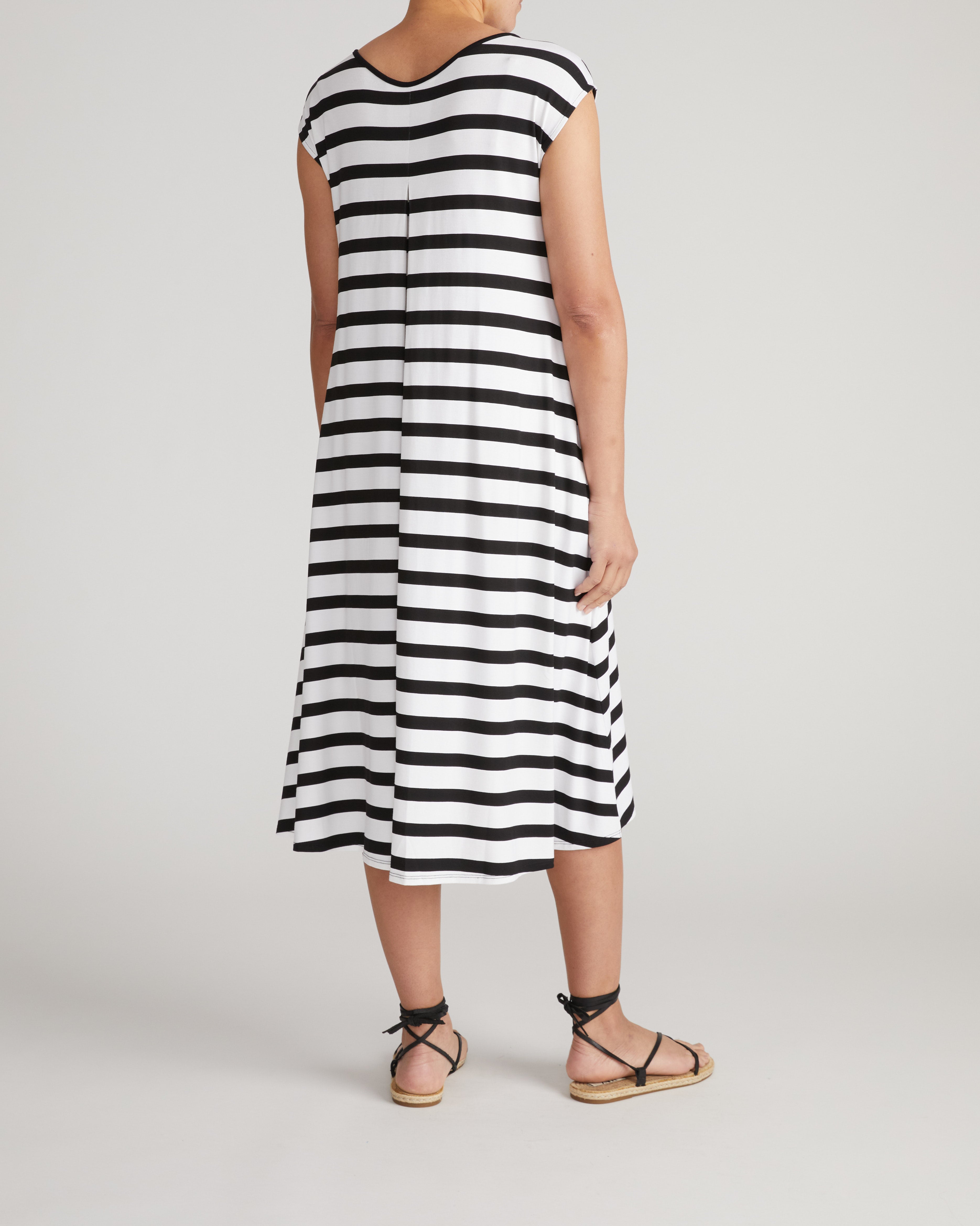 Capri Divine Jersey Flared Dress - Black/White Stripe
