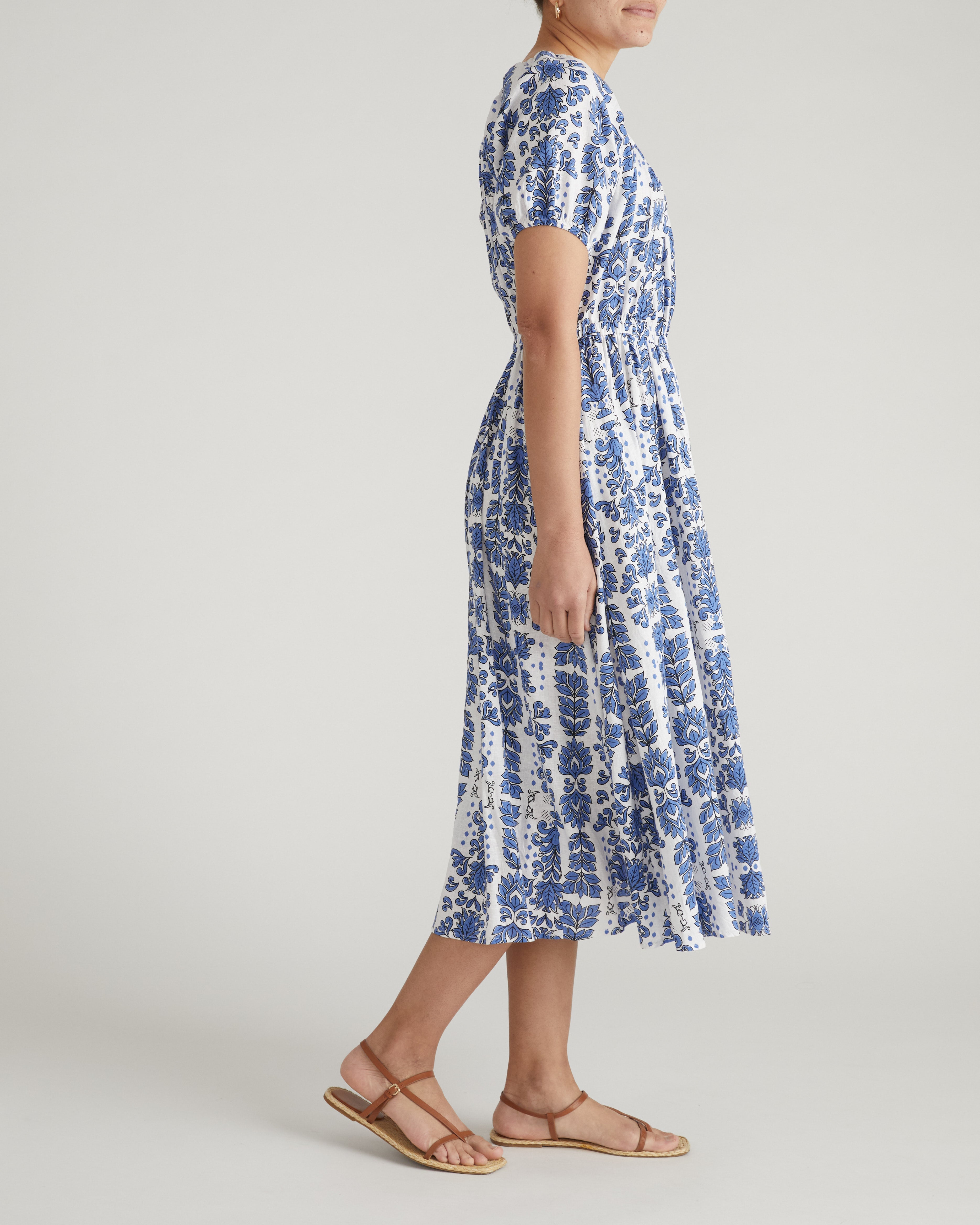 Andrea Linen Blend Dress - Rococo Beach Print