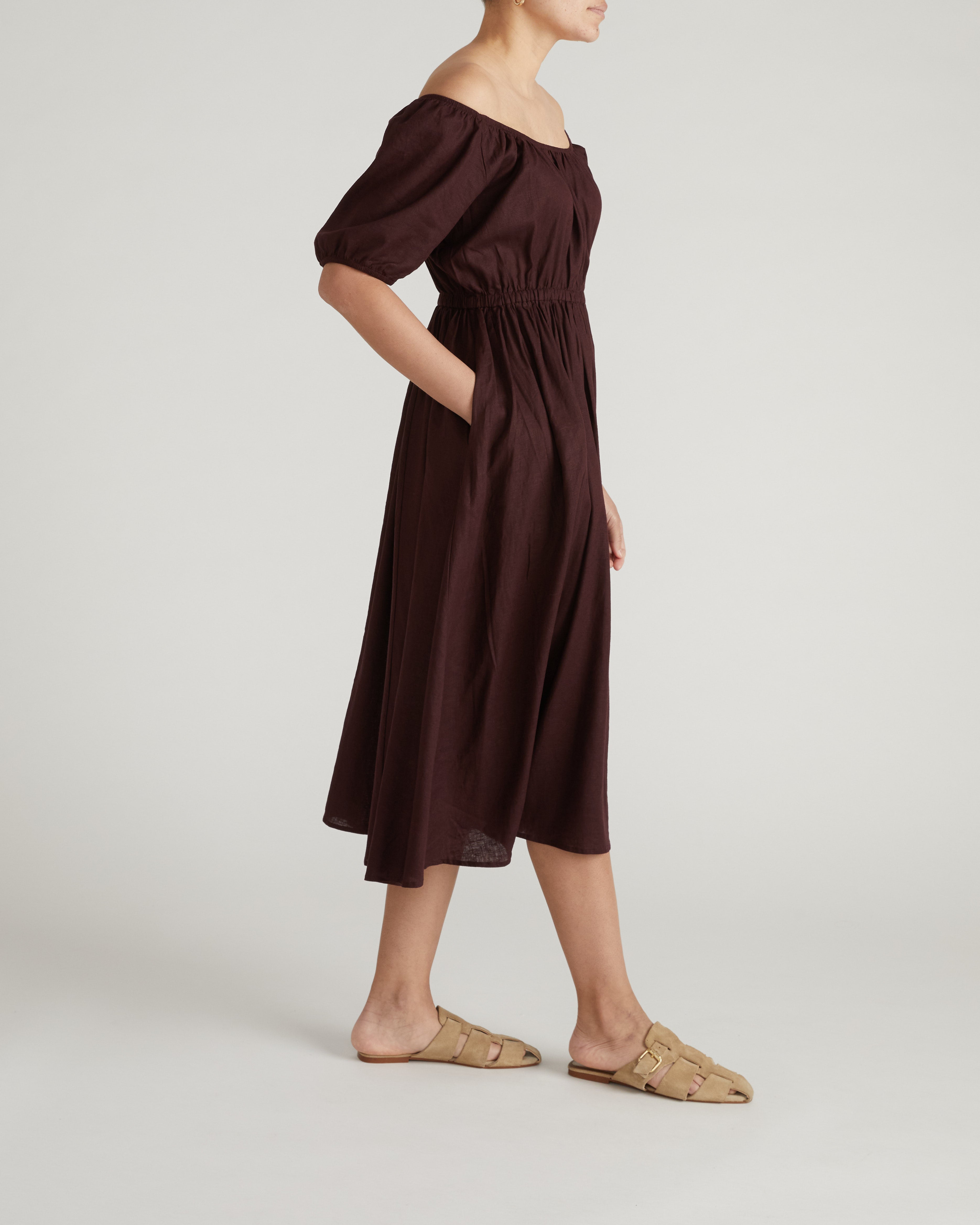 Andrea Linen Blend Dress - Brulee