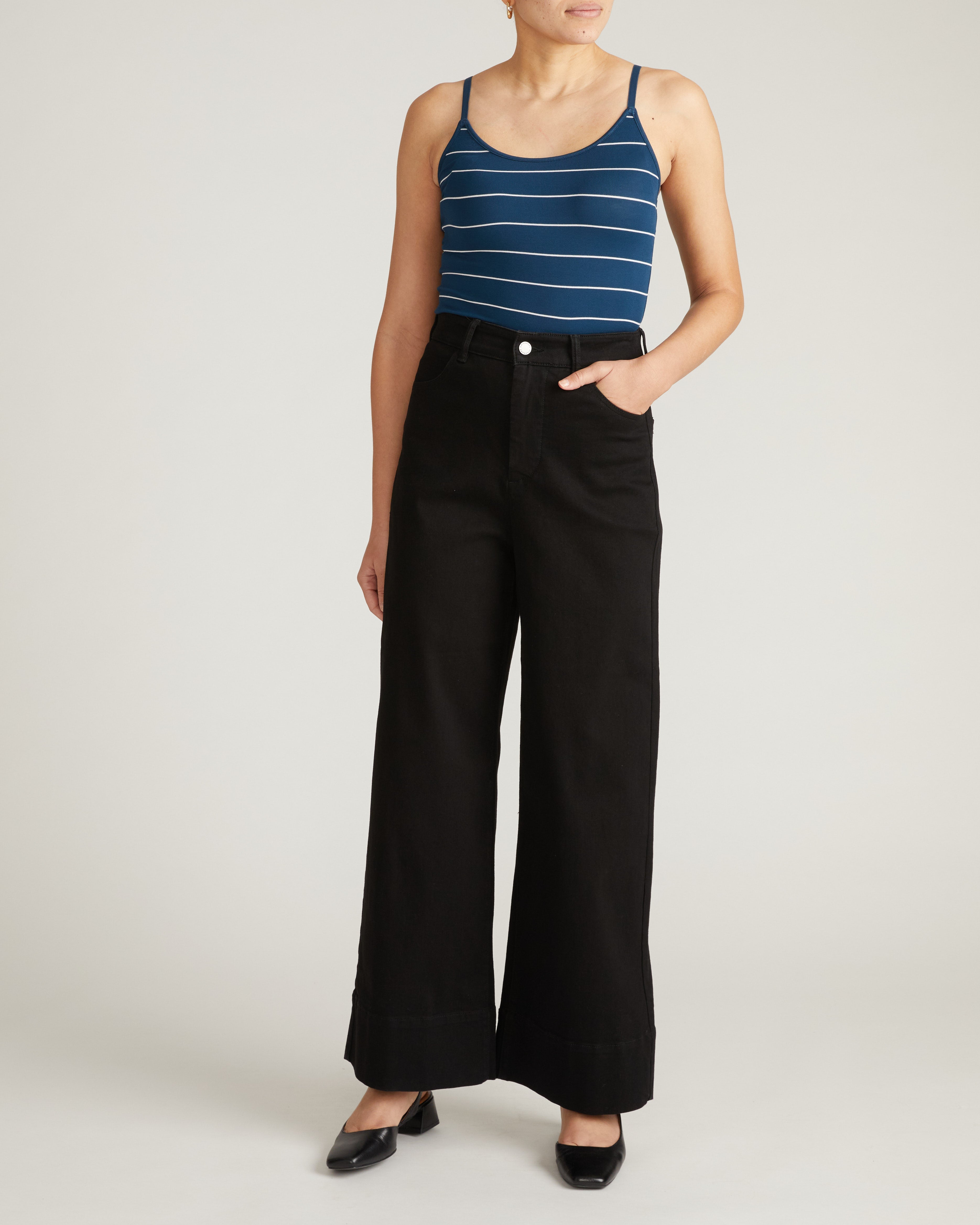 Cloud Rib Camisole - Teal/White Microstripe