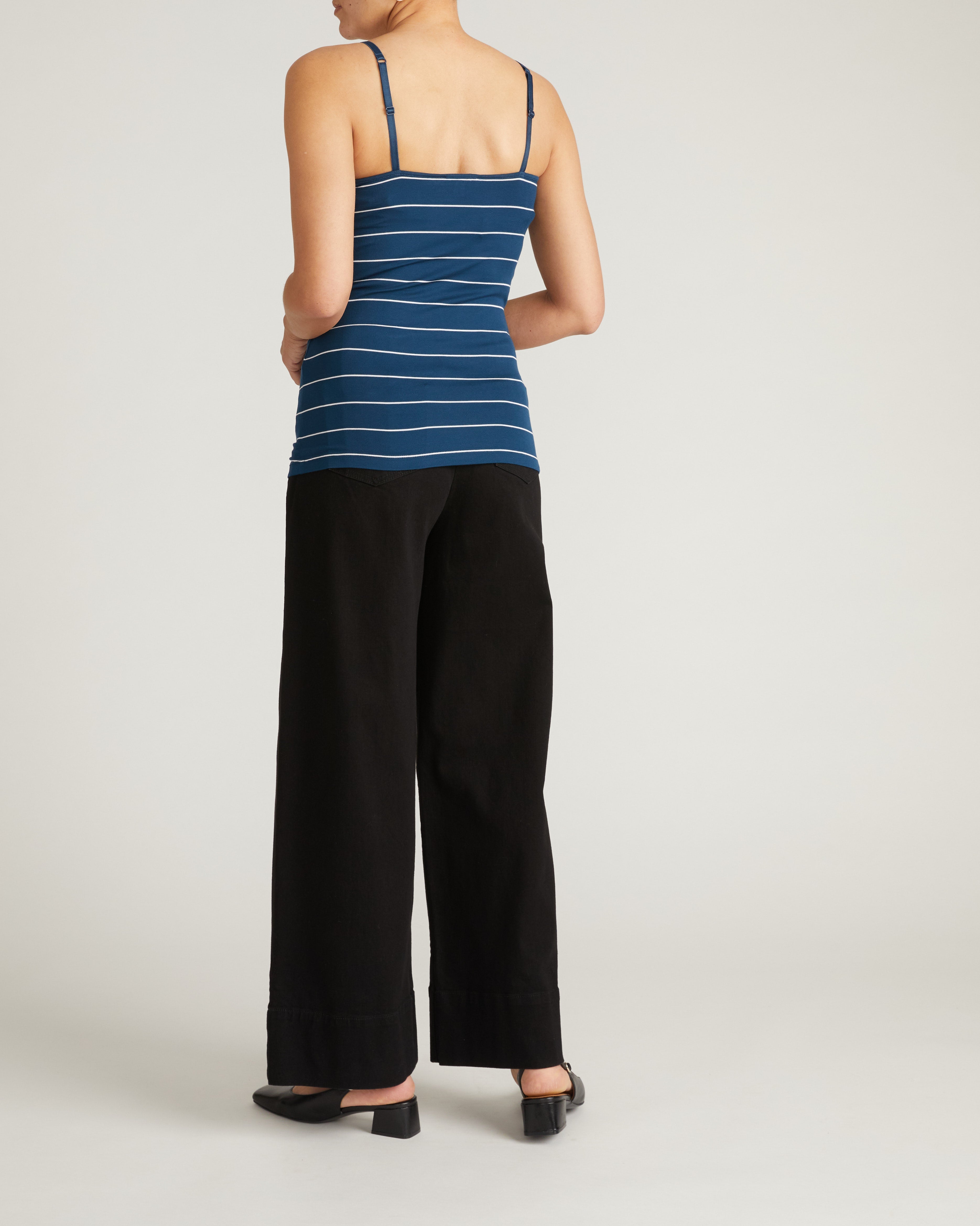 Cloud Rib Camisole - Teal/White Microstripe