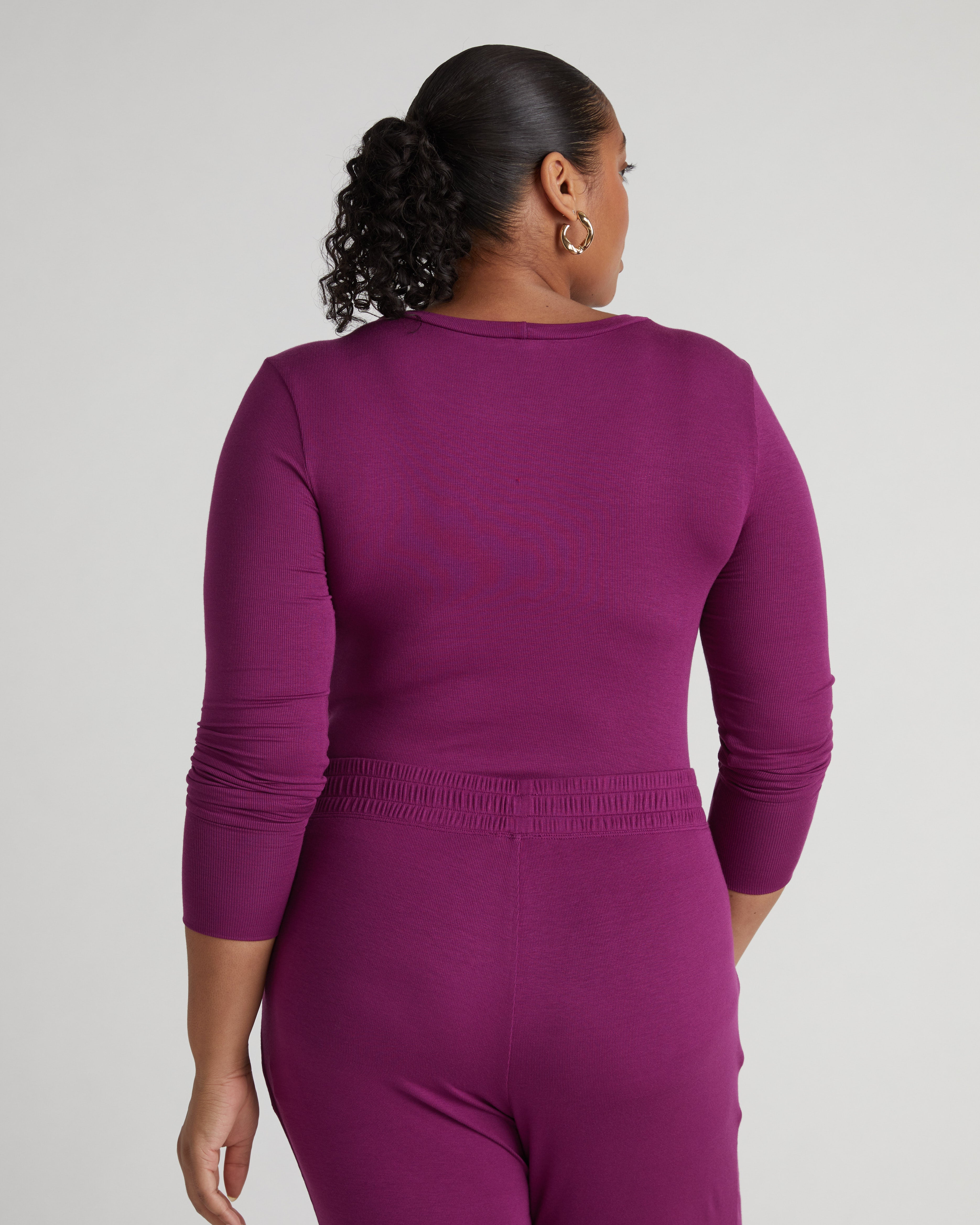 Cloud Rib Long Sleeve Crew Neck Tee - Goji Berry