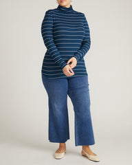 Cloud Rib Turtleneck - Teal/White Microstripe