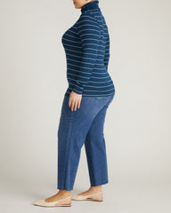 Cloud Rib Turtleneck - Teal/White Microstripe