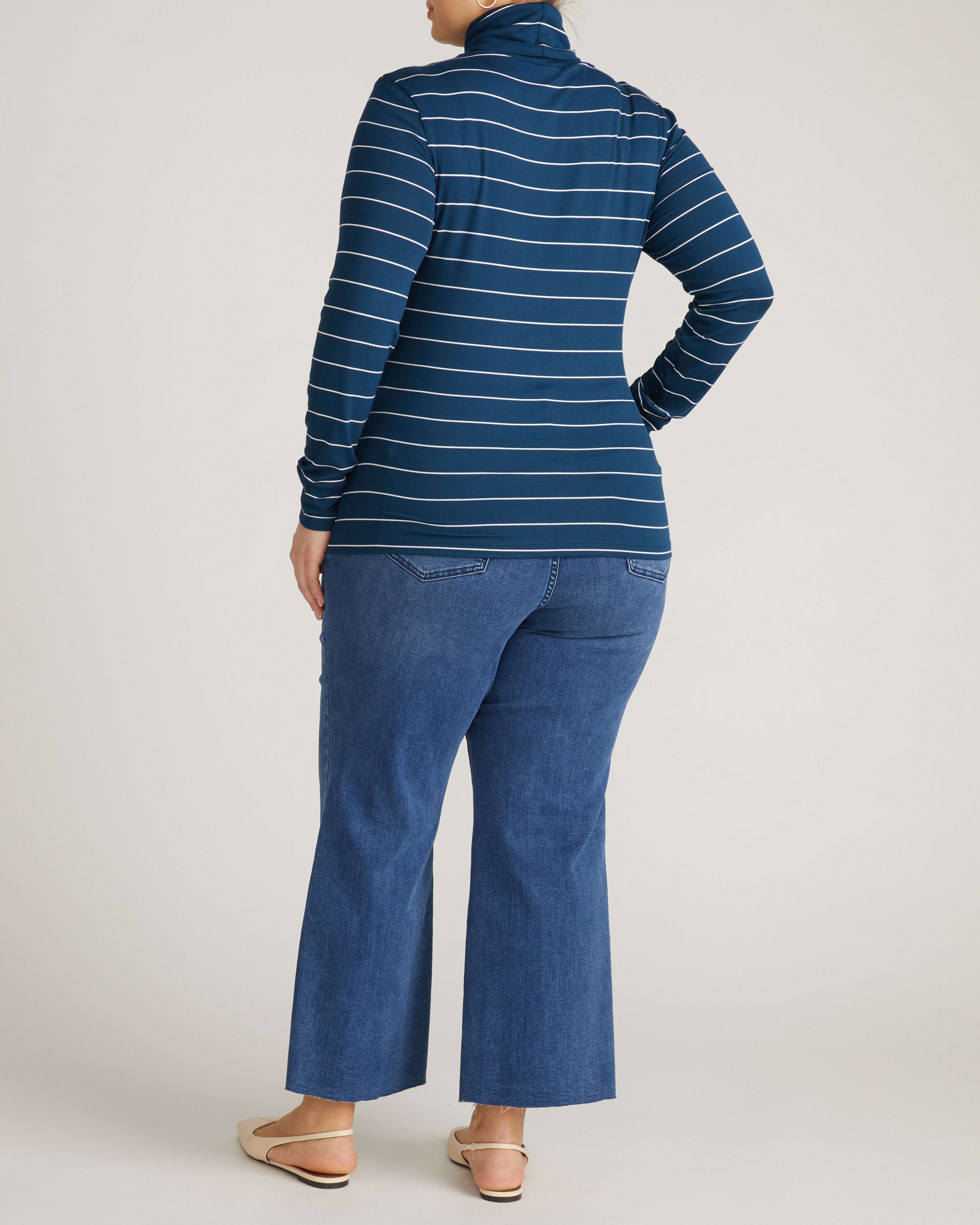 Cloud Rib Turtleneck - Teal/White Microstripe