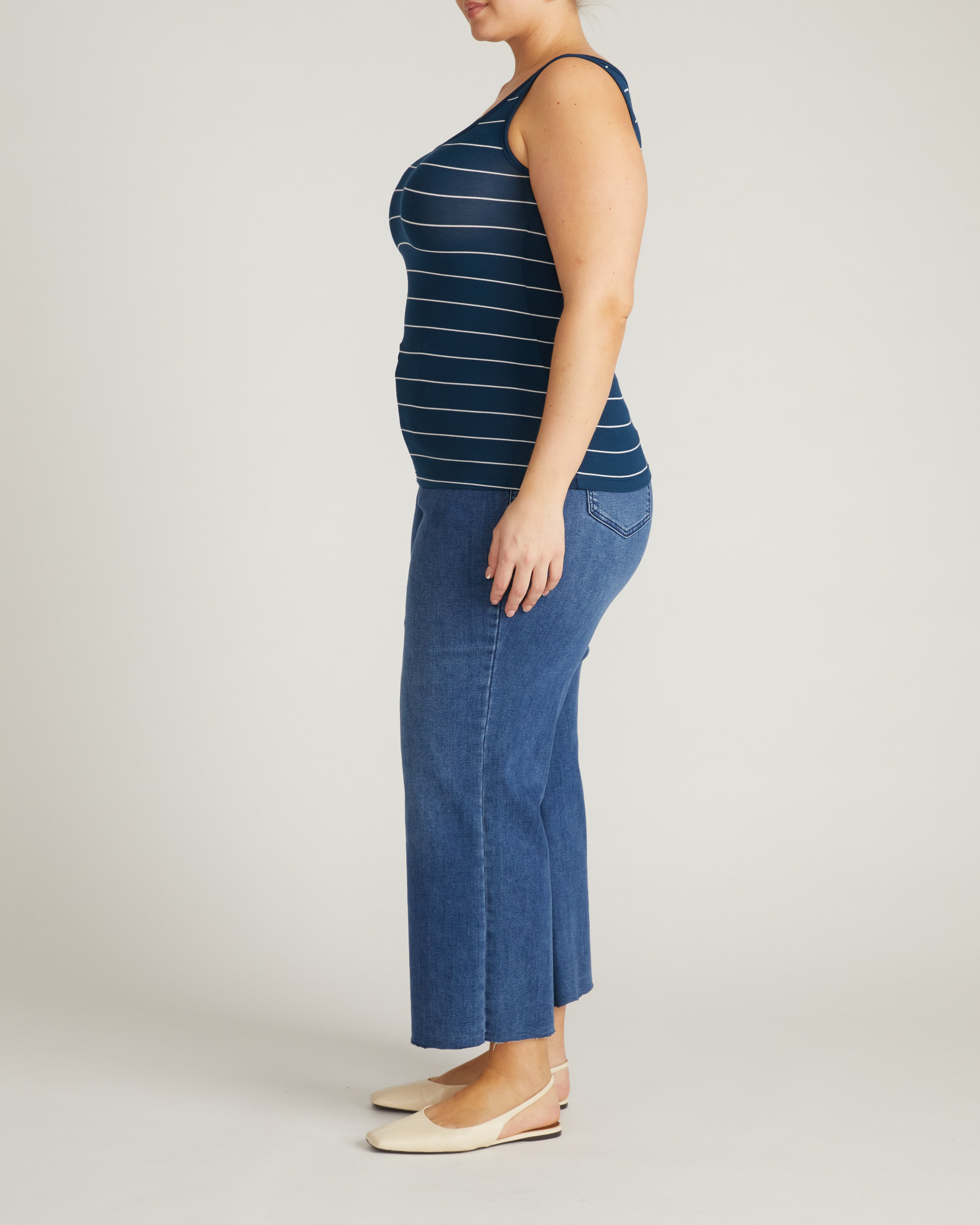 Cloud Rib Tank - Teal/White Microstripe