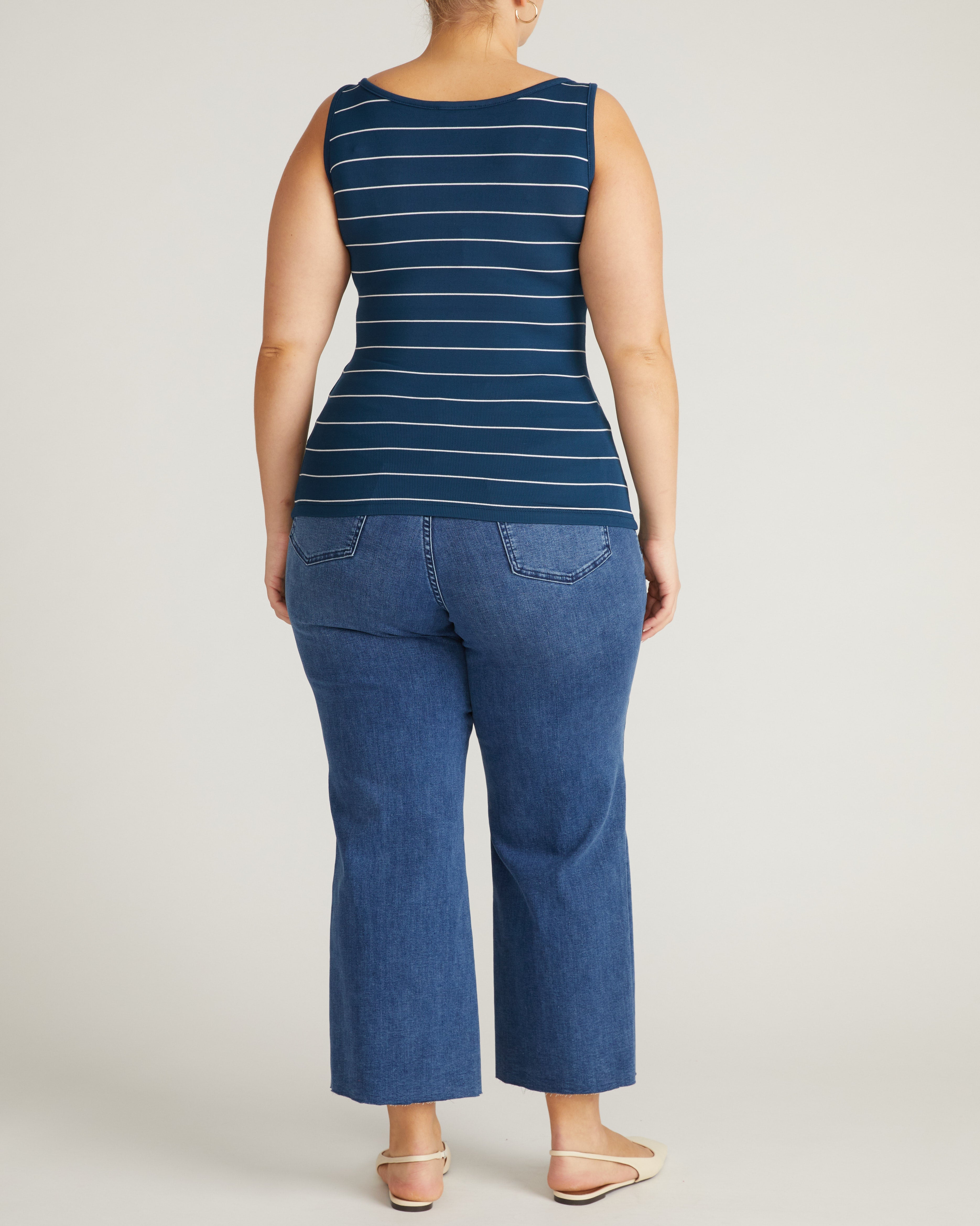 Cloud Rib Tank - Teal/White Microstripe