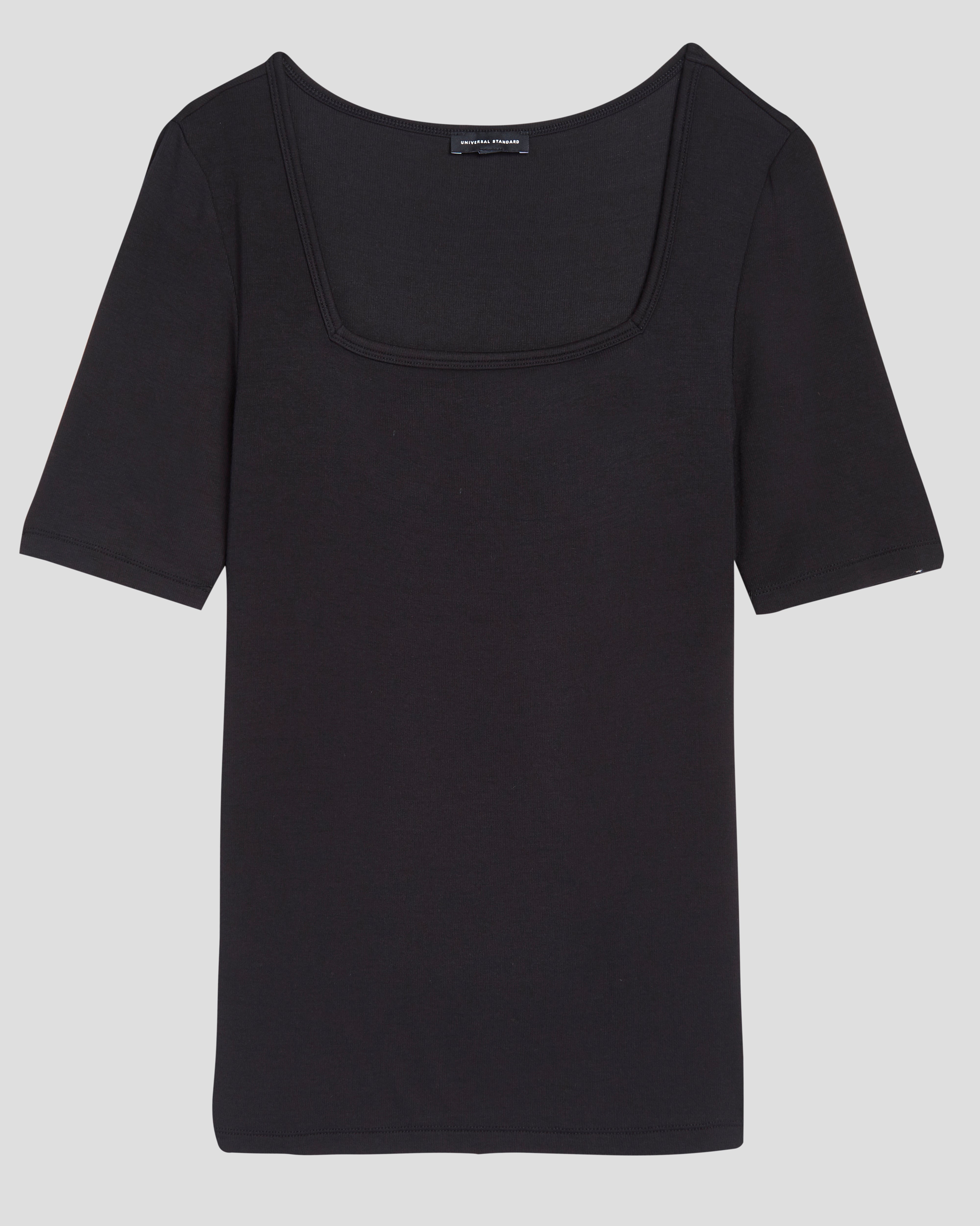 Cloud Rib Short Sleeve Square Neck Tee - Black