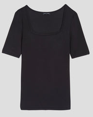 Cloud Rib Short Sleeve Square Neck Tee - Black