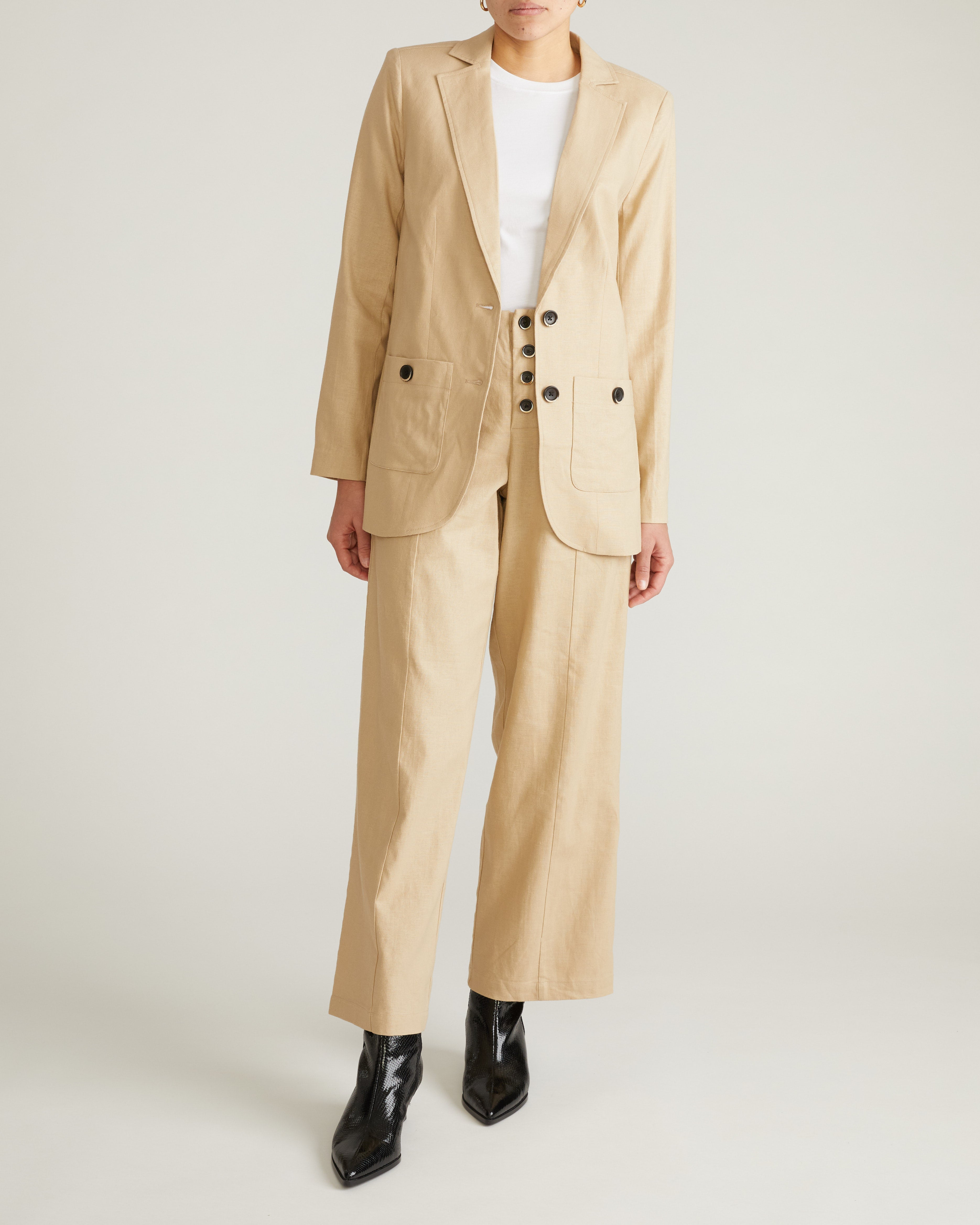 Coastal Linen Blend Blazer - Danish Coffee