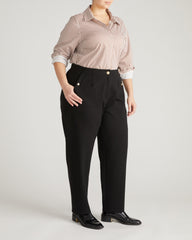 Audrey Relaxed Uniform Ponte Workpant - Black with Gold Buttons