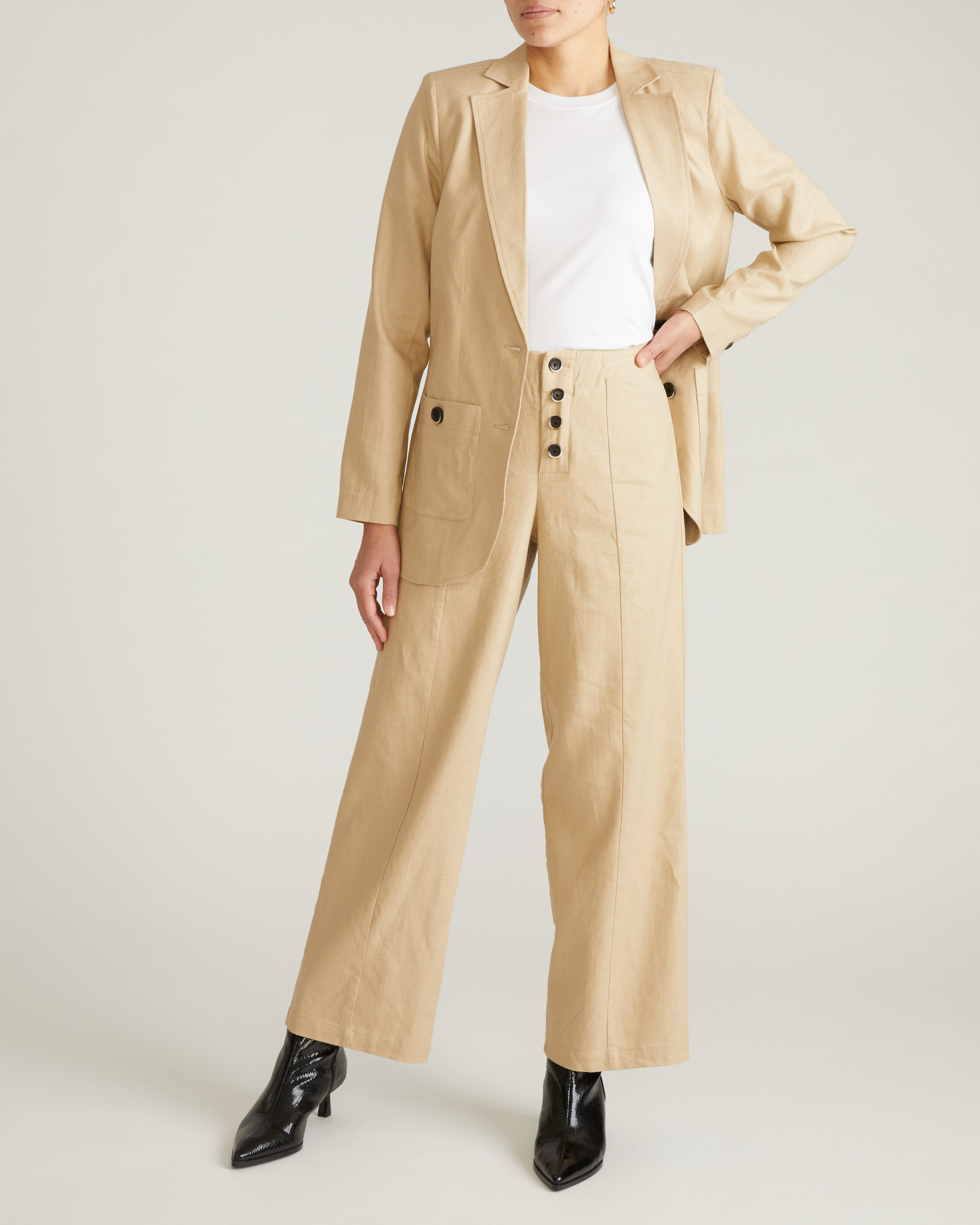 Coastal Linen Blend Pants - Danish Coffee
