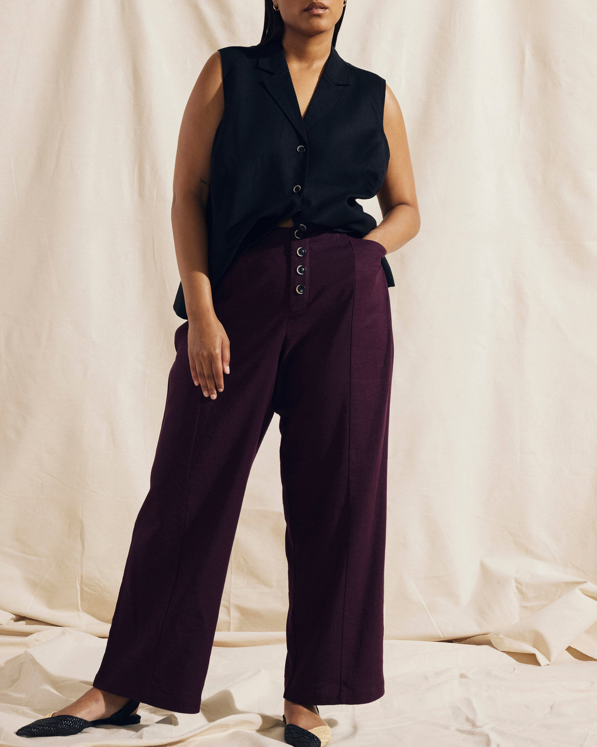 Coastal Linen Blend Pants - Acai