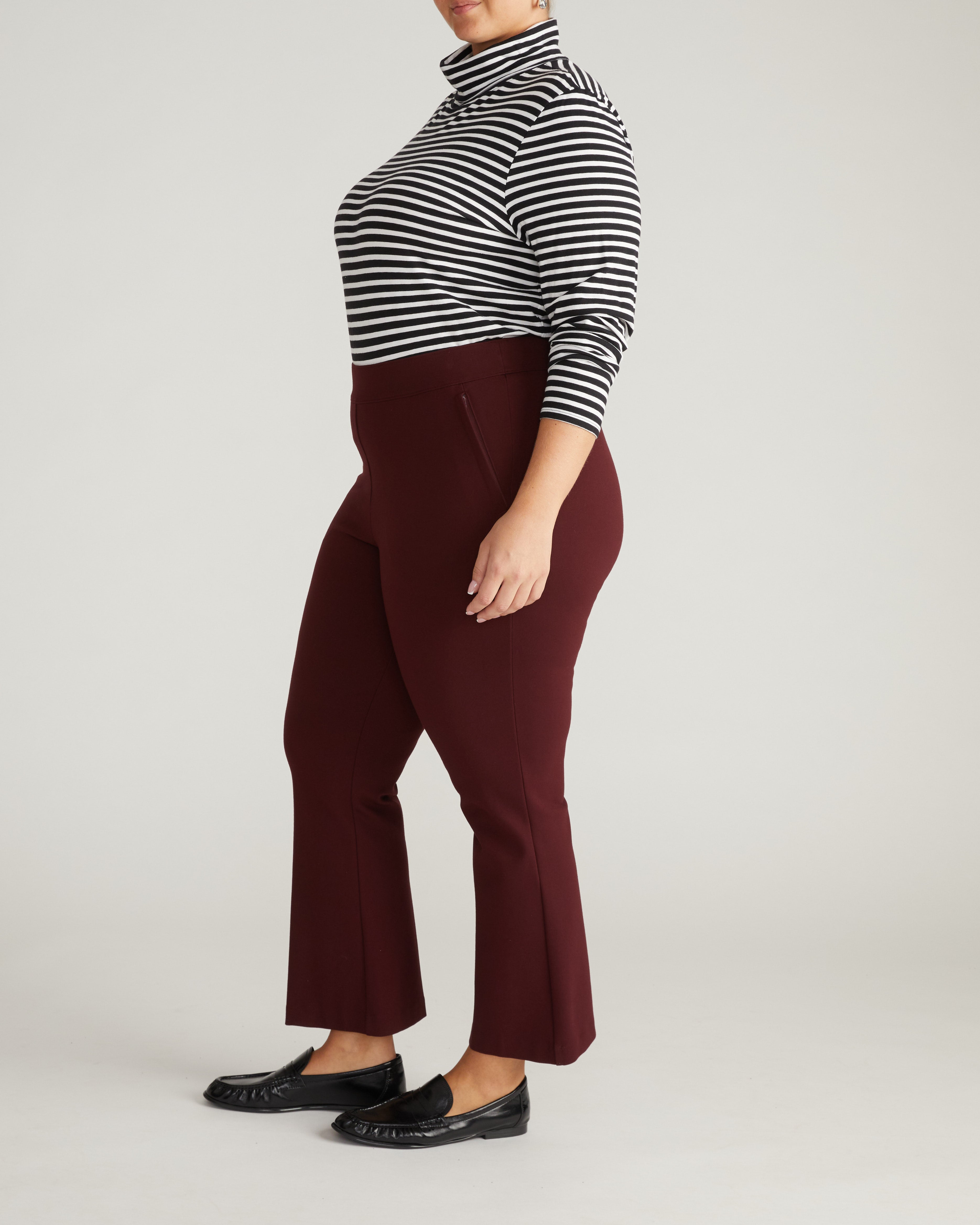 Amaya Ponte Kick Flare Pants - Black Cherry