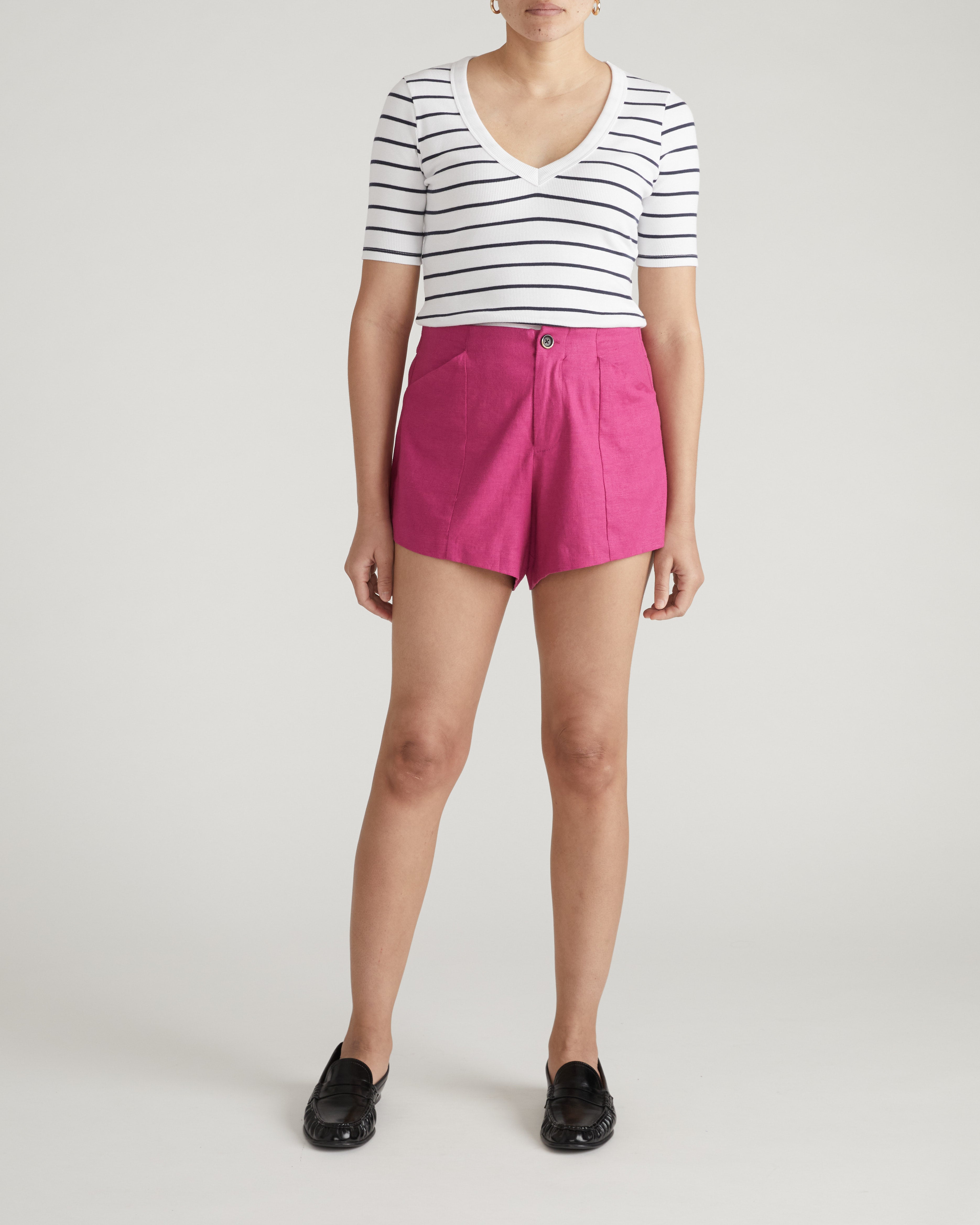 Coastal Linen Blend Shorts - Hyper Pink